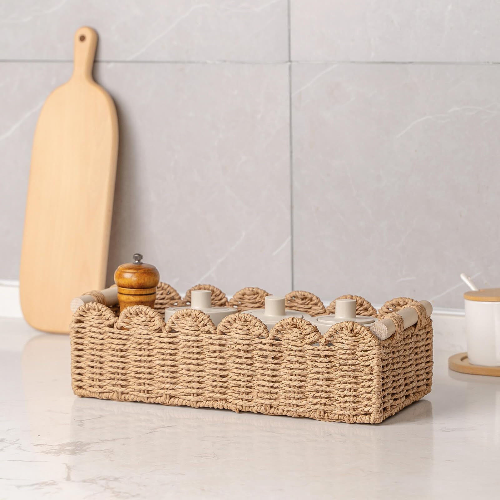 CubesLand Paper Rope Scalloped Edge Toilet Paper Storage Basket, Small Living Room, Bedroom Decor Baskets for Over Toilet Storag