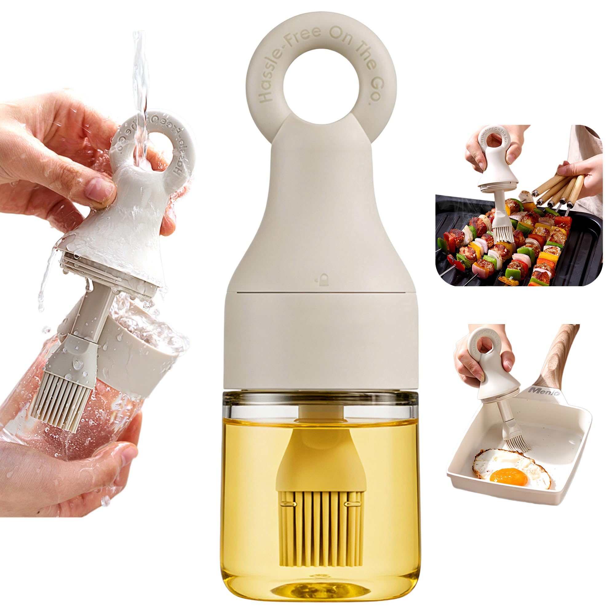2-in-1 Leakproof Oil Bottle with Silicone Brush 150ml (5.07oz) for Kitchen Baking BBQ BPA-Free Borosilicate Glass Loop Handle fo
