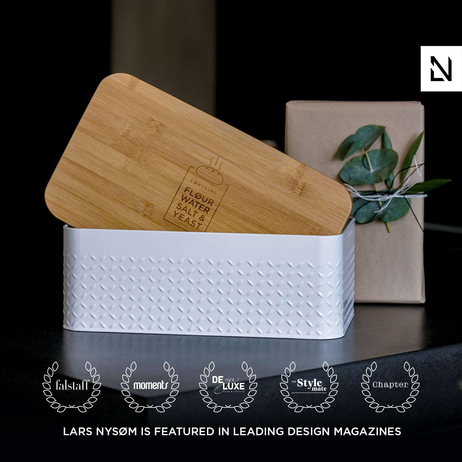 Lars Nysm Bread Box I Metal Box With Linen Bag For Long Lasting Freshness I Bread Bin With Bamboo Lid Usable As Cutting Board I