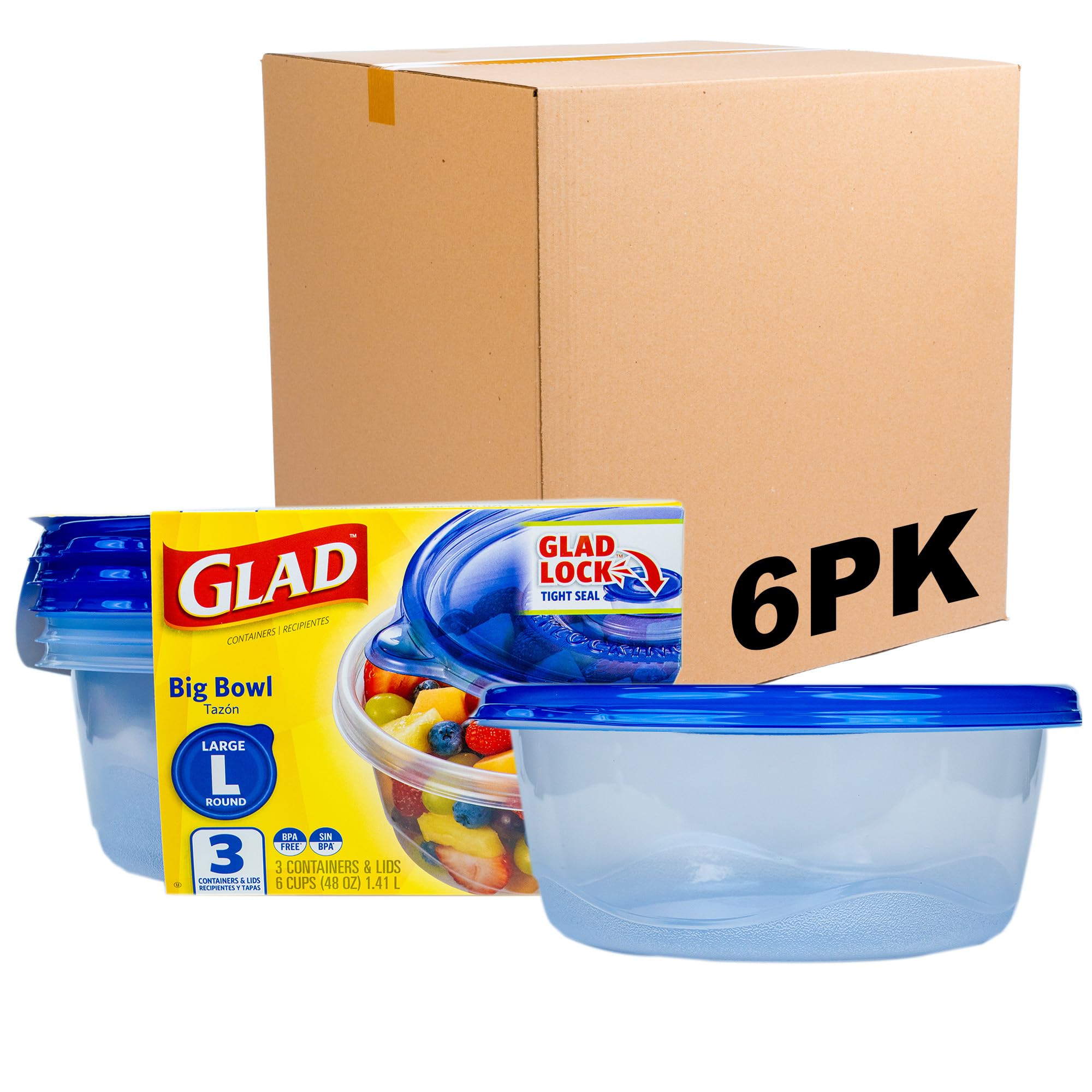 Glad GladWare Big Bowl Food Storage Containers, Large Round Bowl Holds 48 Ounces of Food - Glad Food Storage Containers for Ever