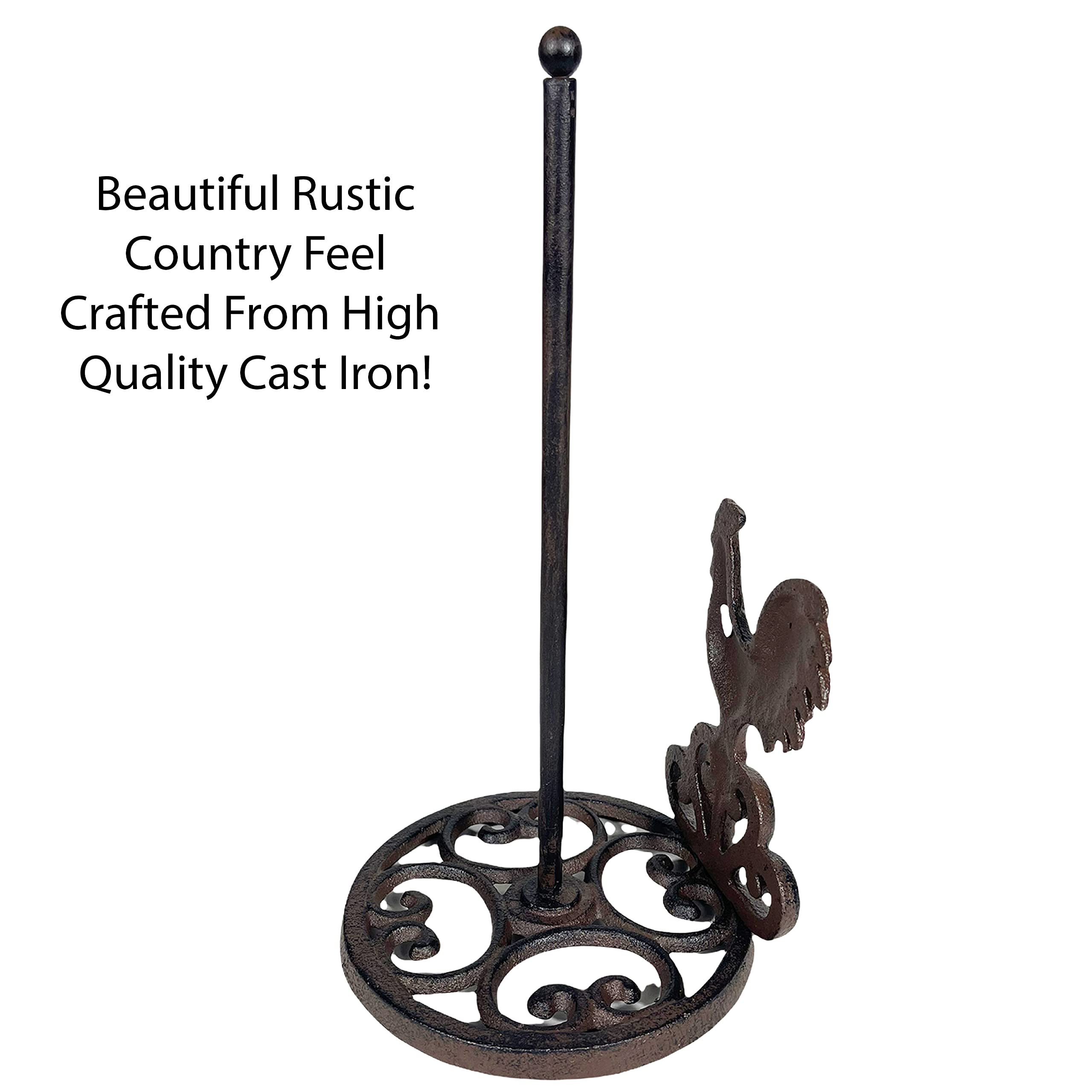 Urbalabs Cast Iron Farmhouse Paper Towel Holder Rooster Metal Paper Towel Holder Roll Paper Towel Stand For Farmhouse Kitchen De