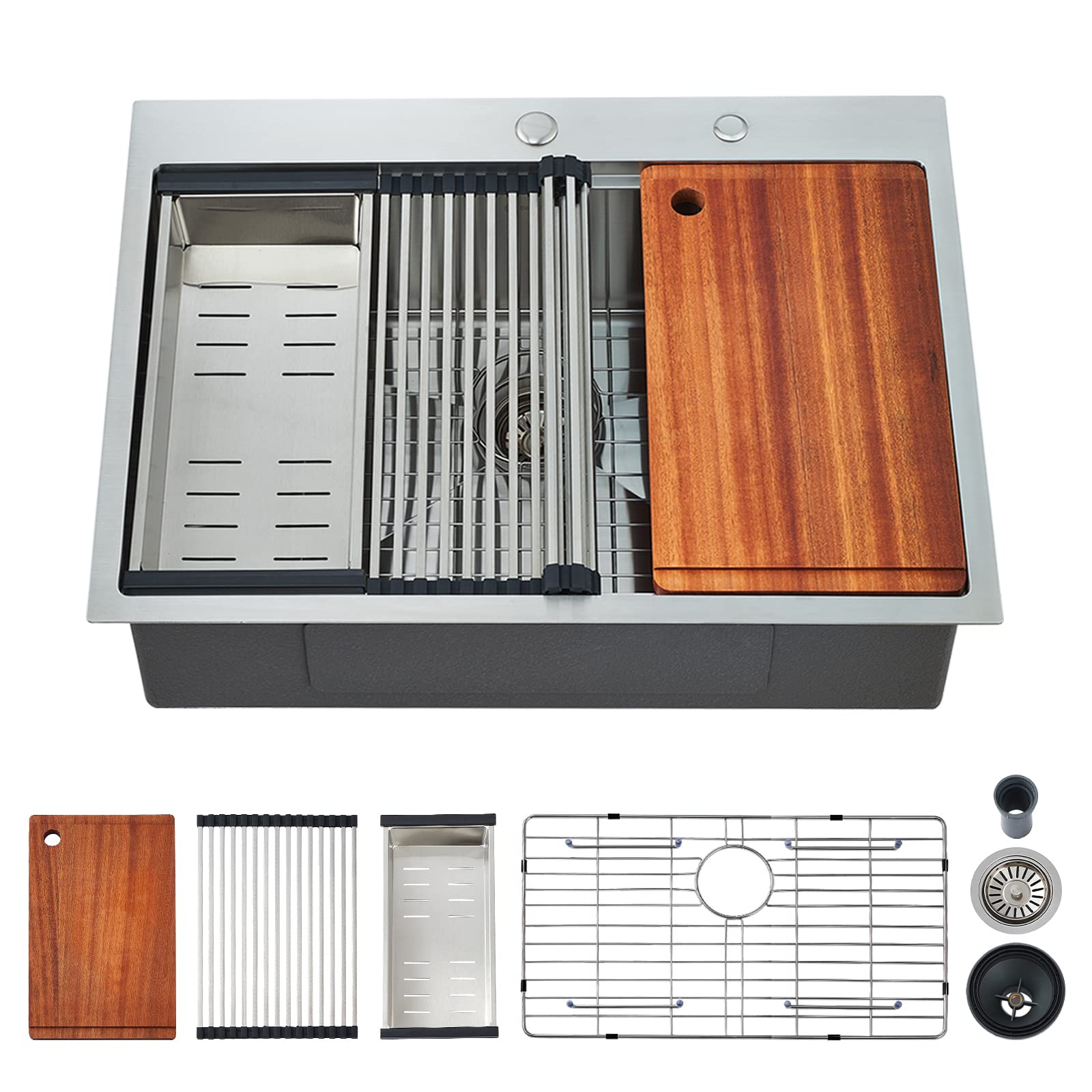 Ecochannels Kitchen Sink, 25 X 22 Inch Drop In Kitchen Sink Stainless Steel Topmount Kitchen Sink Workstation Sink Single Bowl