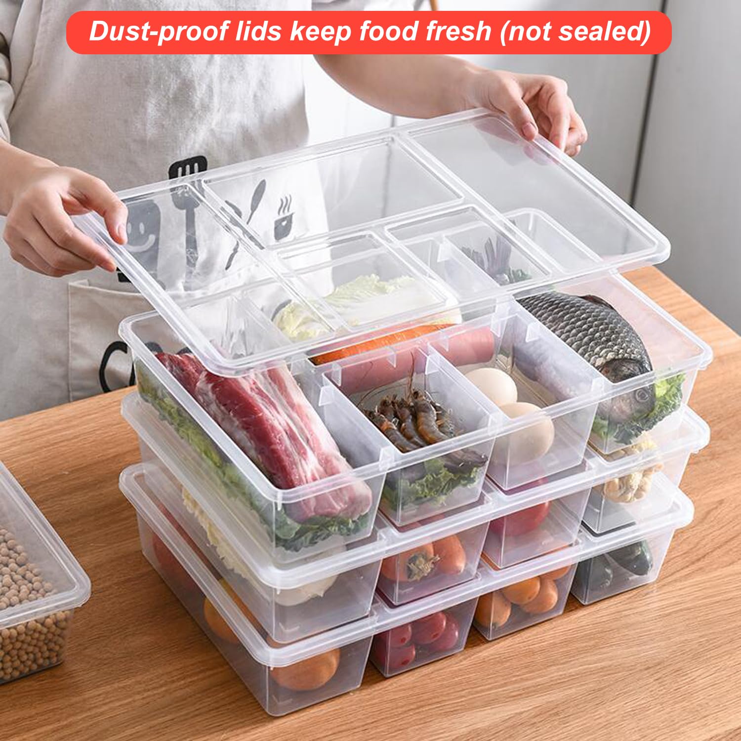 Taiuloo 2 Pack Divided Veggie Tray With Lid, 5 Compartment Snackle Box Container For Fridge, Clear Refrigerator Organizer Bins P