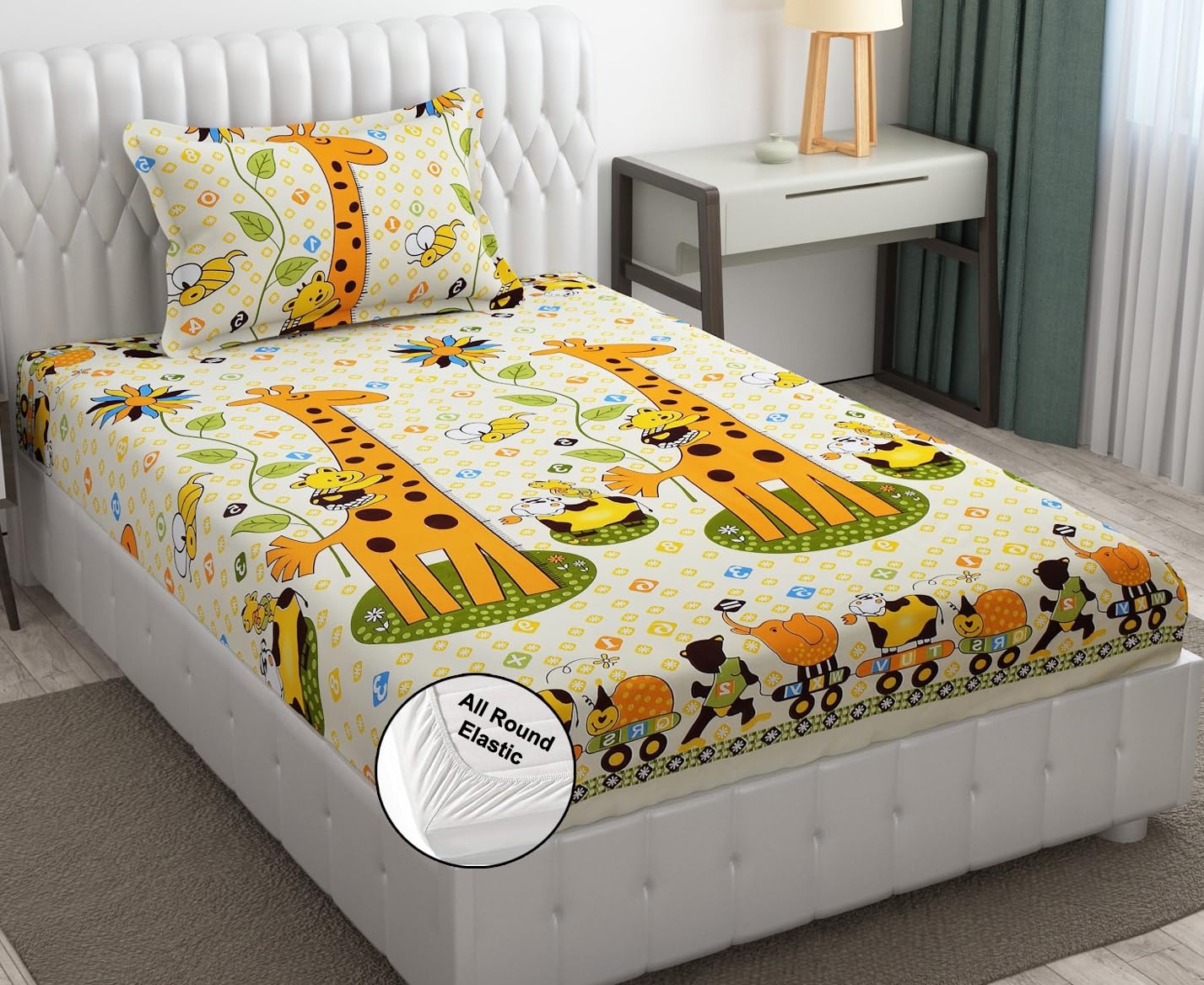 Fresh From Loom Hypoallergenic Elastic Fitted Bed Sheets|Soft Glace Cotton 300 Tc Fitted Bedsheet With One Pillow Cover|Bed Cove