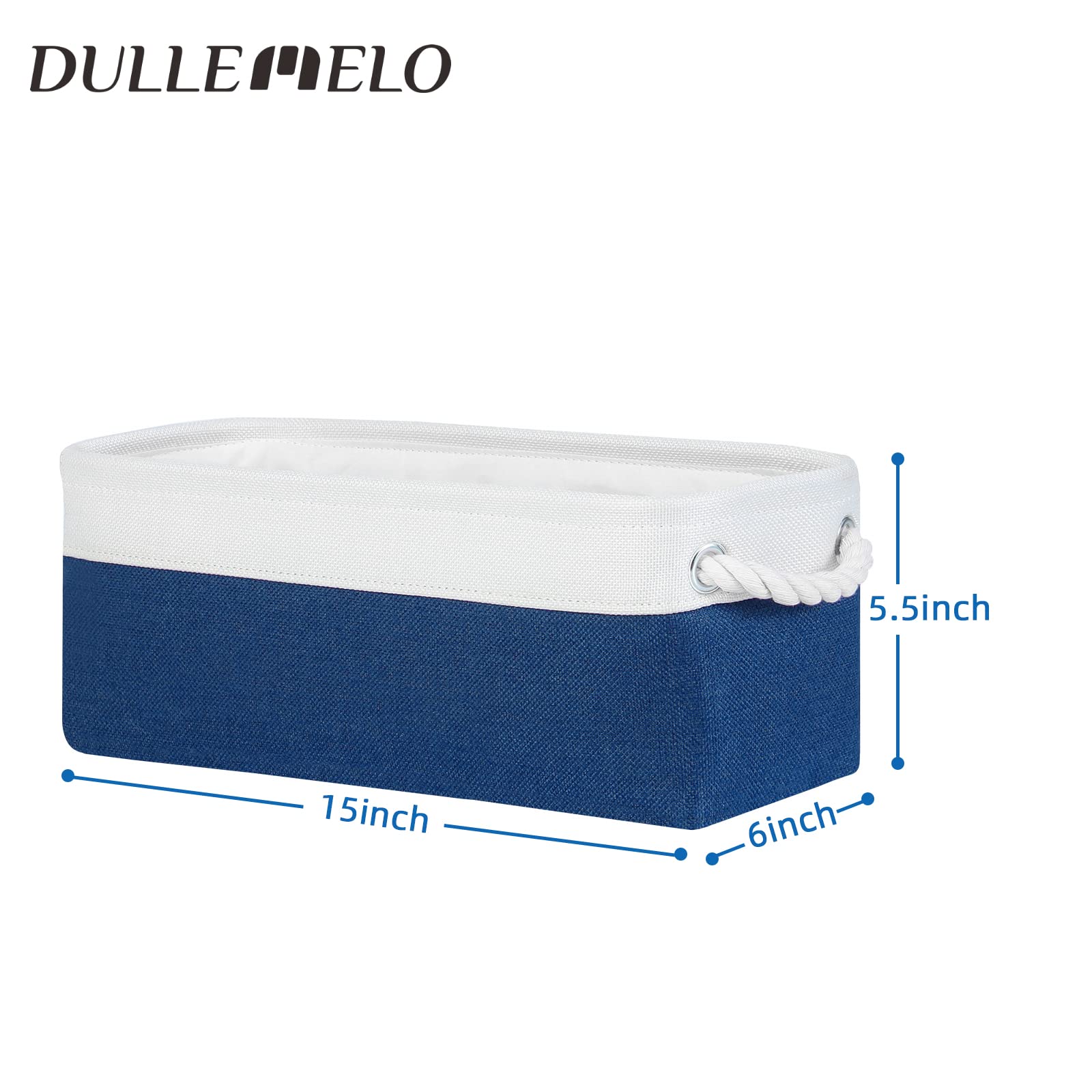 DULLEMELO Toilet Paper Storage Basket  Toilet Paper Basket for Back of Toilet  Bathroom Storage Basket for Cosmetics Towels Toilet Paper  Toilet Tank Basket with Rope Handles for Toilet(White&Blue)
