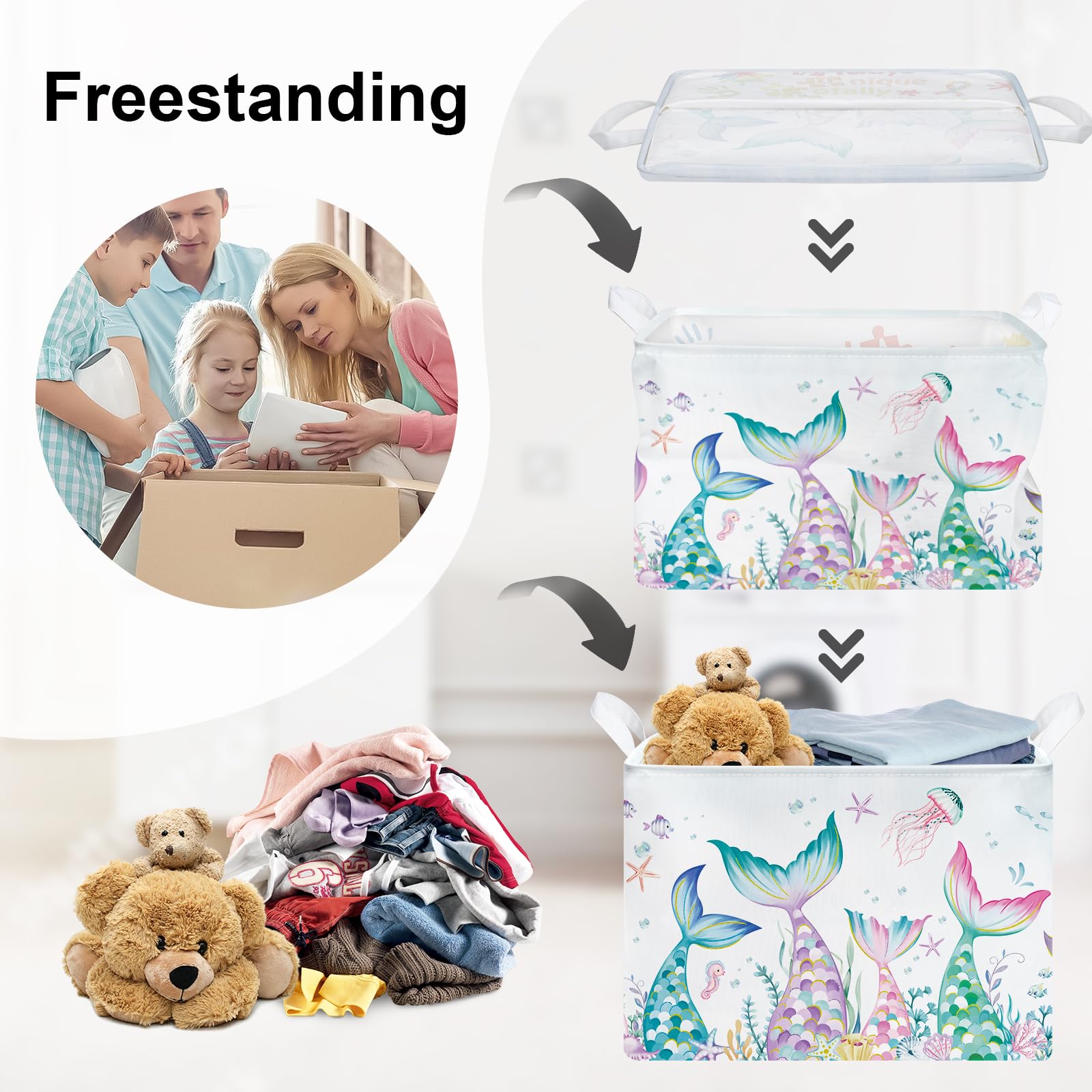 Huumonss Mermaid Tail Baby Laundry Hamper Collapsible Clothes Kids Storage Basket Large Girls Gift Toy Box Bin For Nursery Room,