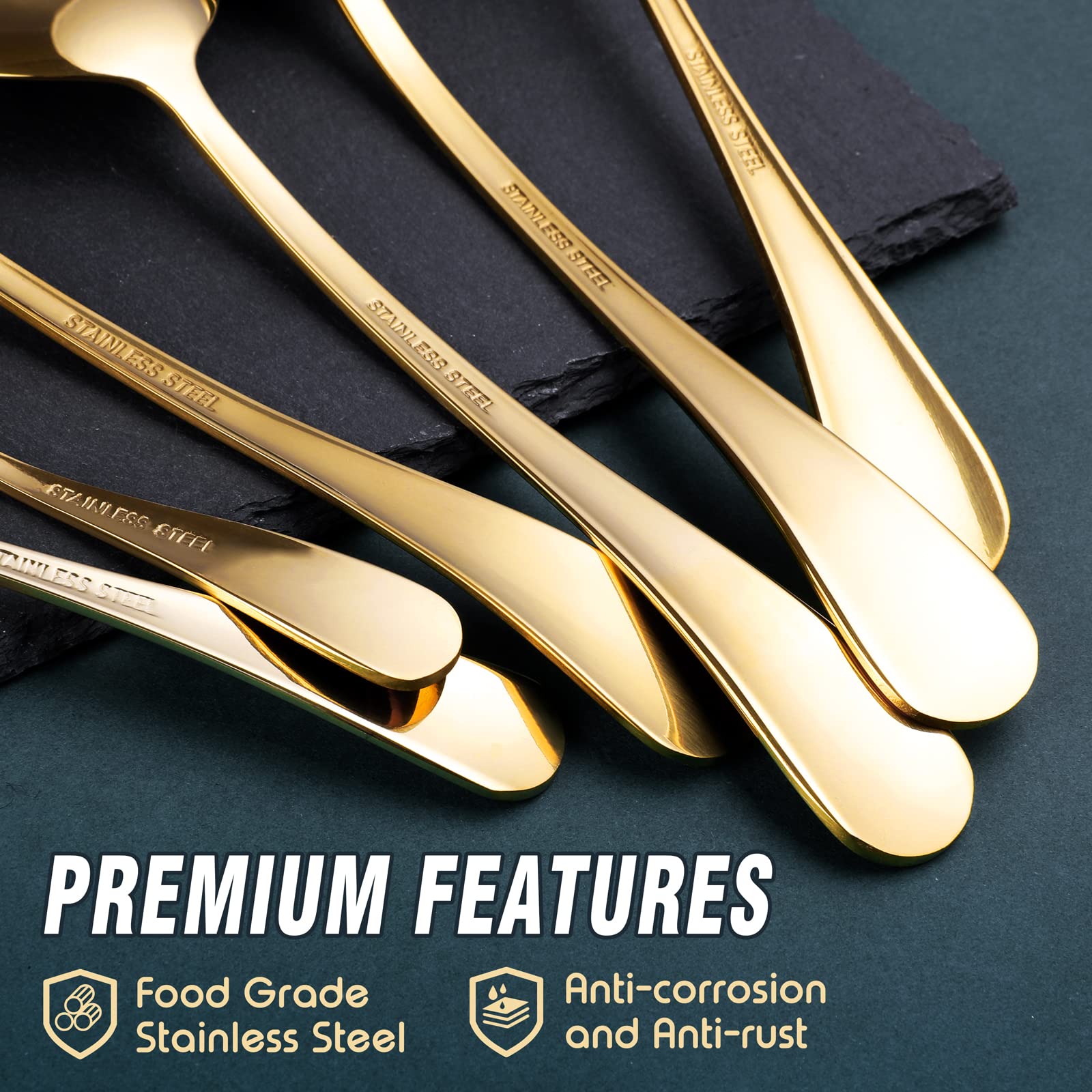 Gold Serving Utensils, Ogori 10-Piece Polished Stainless Steel Gold Serving Utensils Set Include Serving Spoons, Slotted Serving