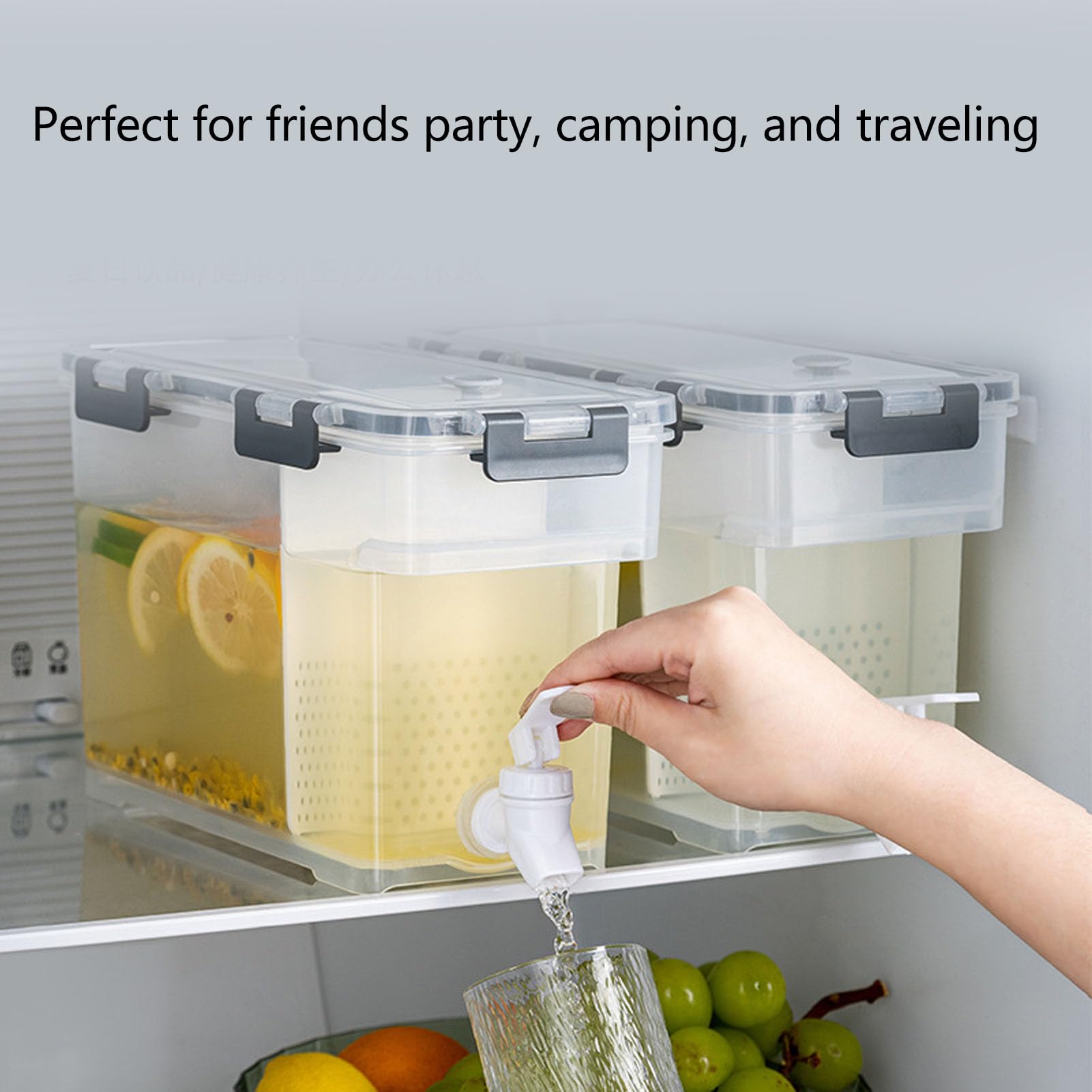 Plastic Drink Dispenser With Spigots,Drink Dispenser For Fridge,Beverage Dispenser With Spigot,3.5L Iced Juice Lemonade Containe
