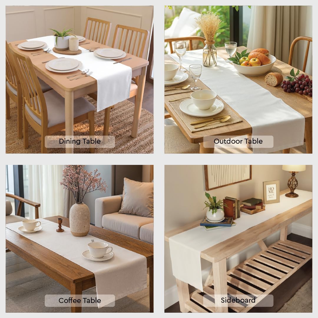 Encasa Homes Table Runner for 6 Seater Dining - Beige - Large 13''x72''  100% Cotton Plain Dyed Solid Colours Decorative Cloth for Party  Banquet  Restaurant & Outdoors - Machine Washable