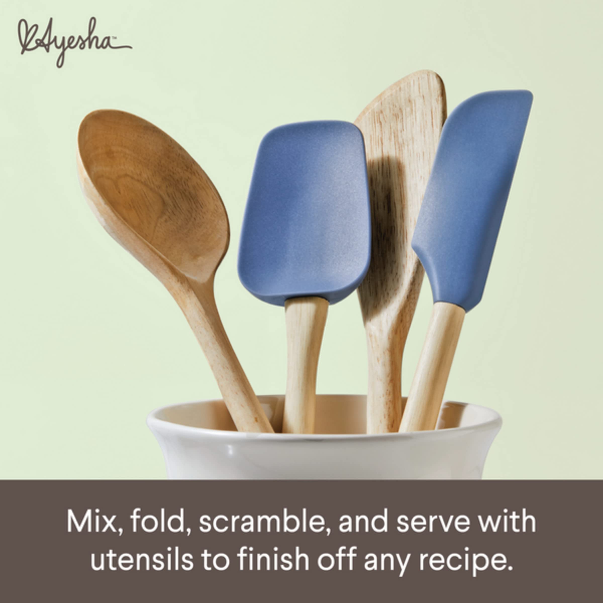 Ayesha Curry Tools And Gadgets Cooking/Kitchen Utensil Set-Includes Solid Spoon, Saute Paddle, Spoonula, Jar Spatula, 4 Piece, A