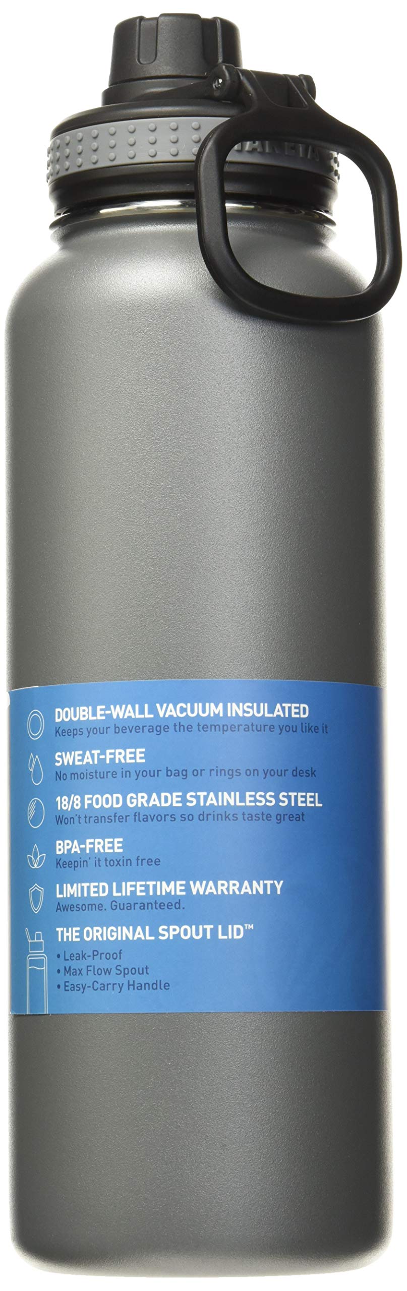 Takeya Originals 40 Oz Vacuum Insulated Stainless Steel Water Bottle With Straw Lid, Graphite
