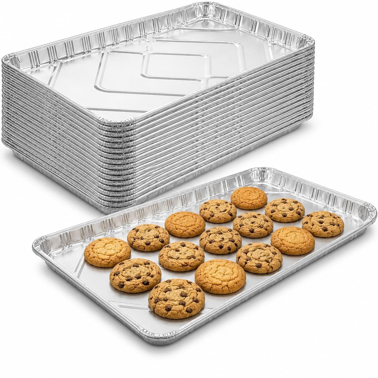 LDXDRU 25 Pack Disposable Cookie Sheets, 16.1 x 10.2 Inch Aluminum Baking Sheets, Heavy Duty Baking Trays for Oven, Foil Trays f