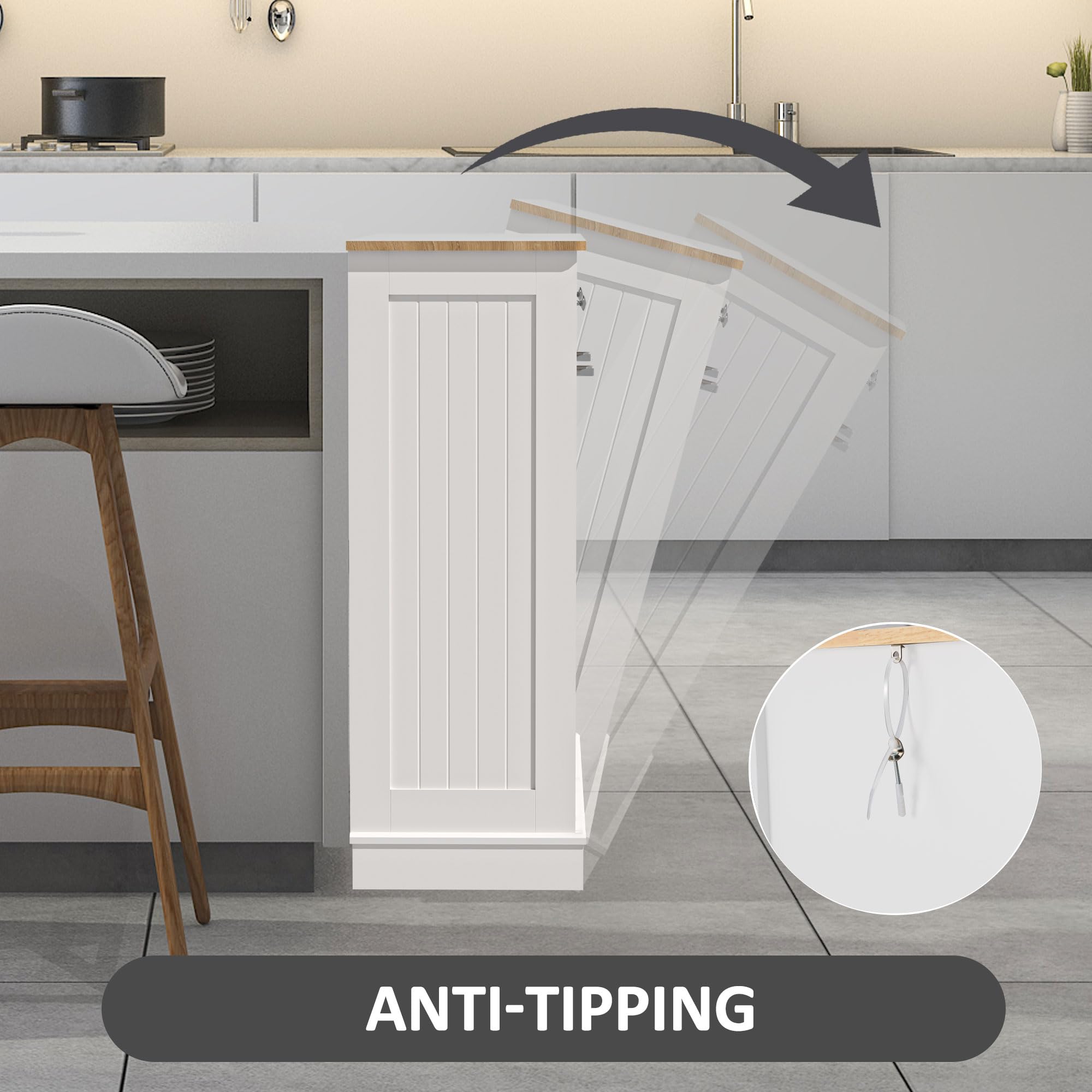 Spurgehom Dual Door Trash Cabinet Kitchen Waste Bins, Laundry Hamper Tilt Out Trash Can Cabinet With Hideaway Drawer Storage Bag