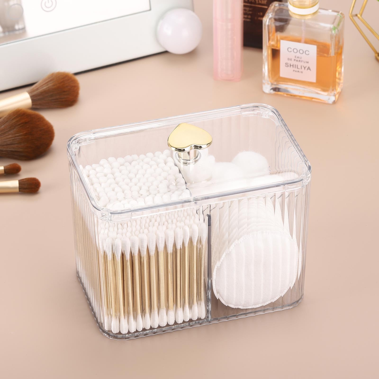Tbestmax Qtip Holder Dispenser 3-Section Clear Bathroom Organizer Jar 3 Grids Cotton Swab/Pad/Ball Holder Container Cosmetics St