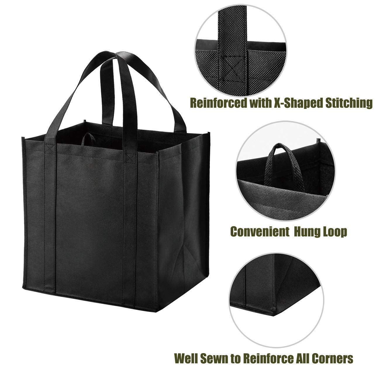 Nerub Set Of 10 Reusable Grocery Bags Heavy Duty Shopping Bags Large Grocery Totes With Reinforced Bottom Super Sturdy Handles,