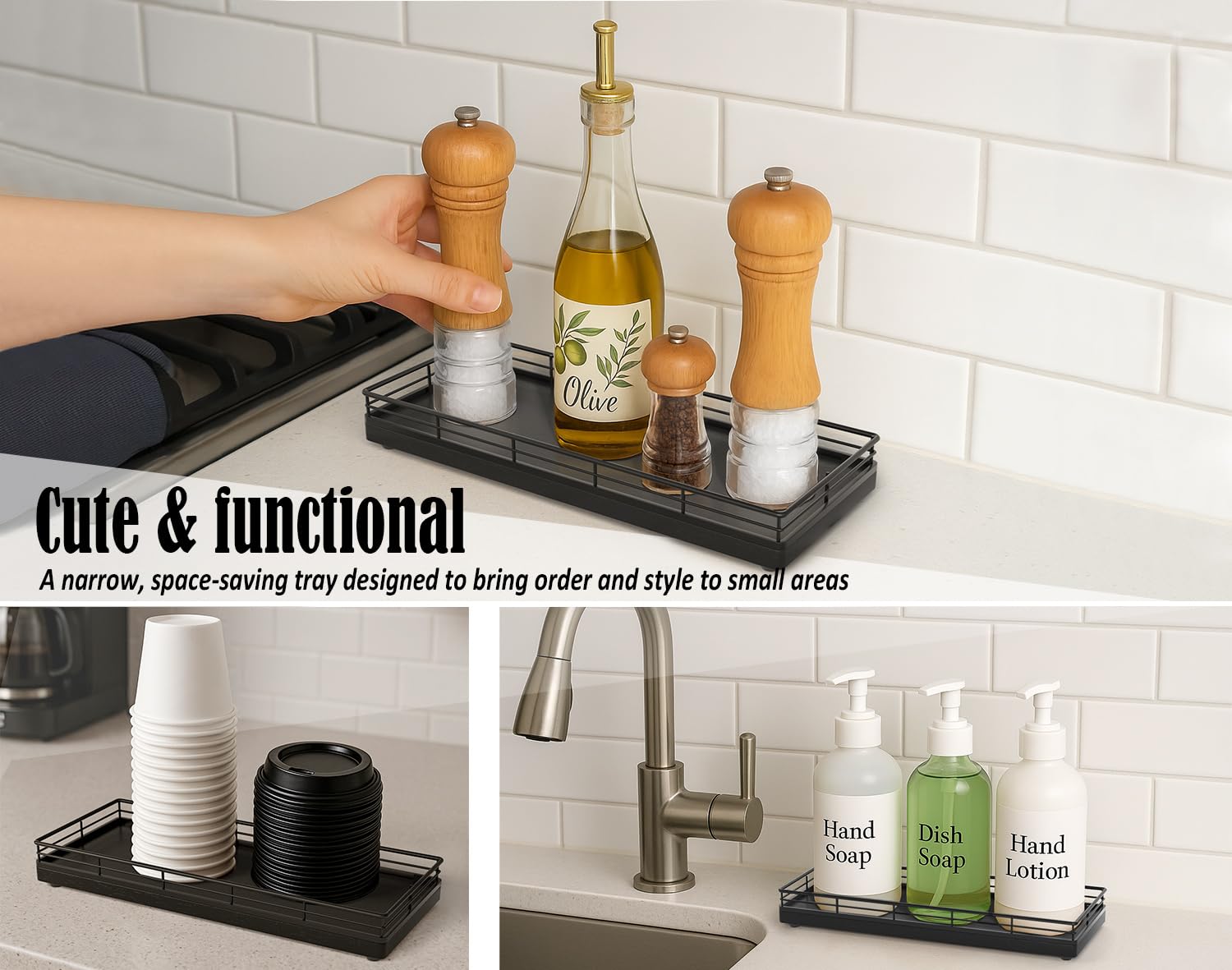 Focusonit Oak Bathroom Tray For Counter, 11'' Wooden Vanity Tray For Perfume Makeup Candle, Kitchen Sink Countertop Organizer Fo