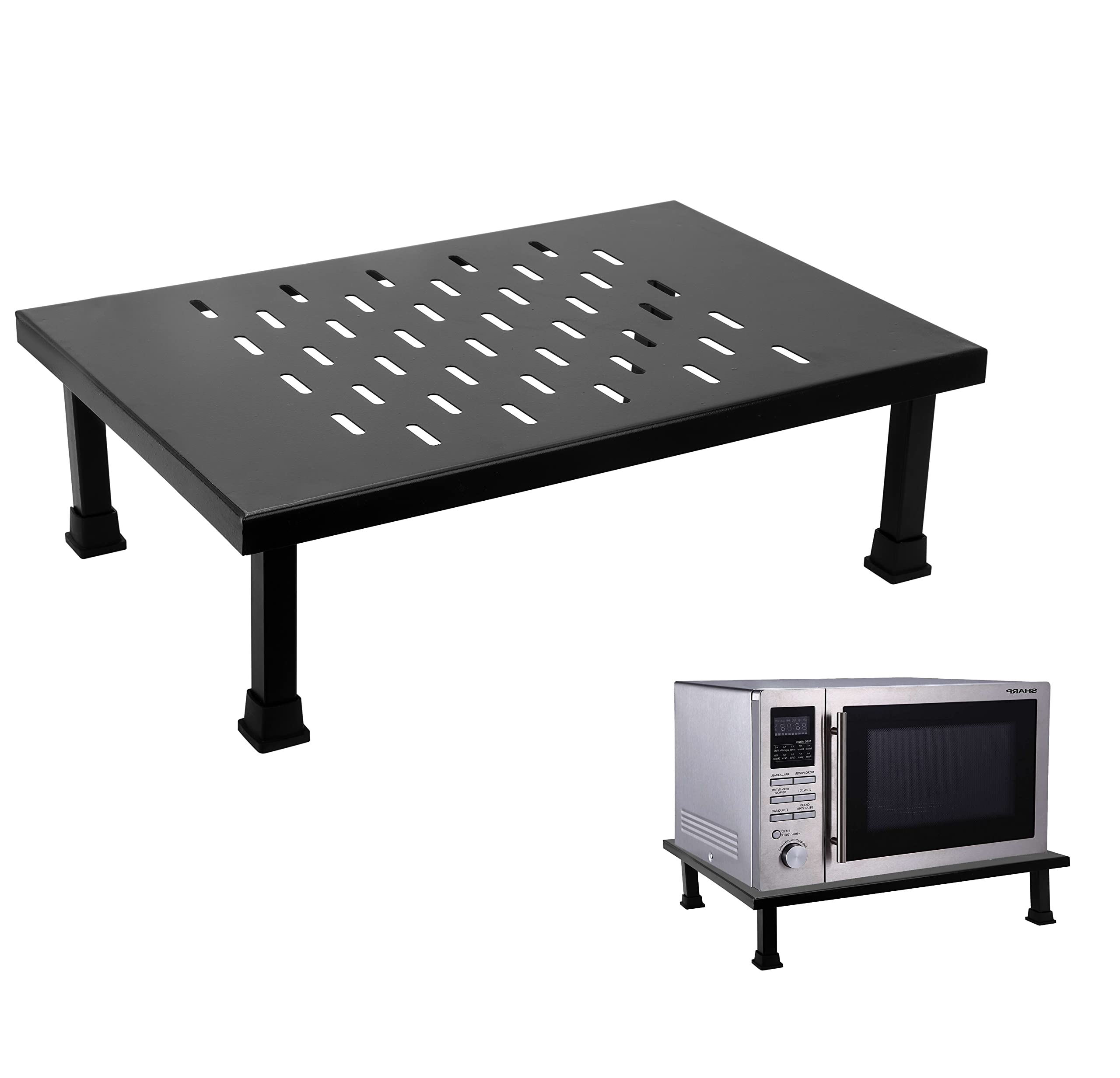 Kitchenwell Smart Heavy Metal Universal Microwave Oven Fix Stand For Kitchen Platform - Floor (Black-Perforated)