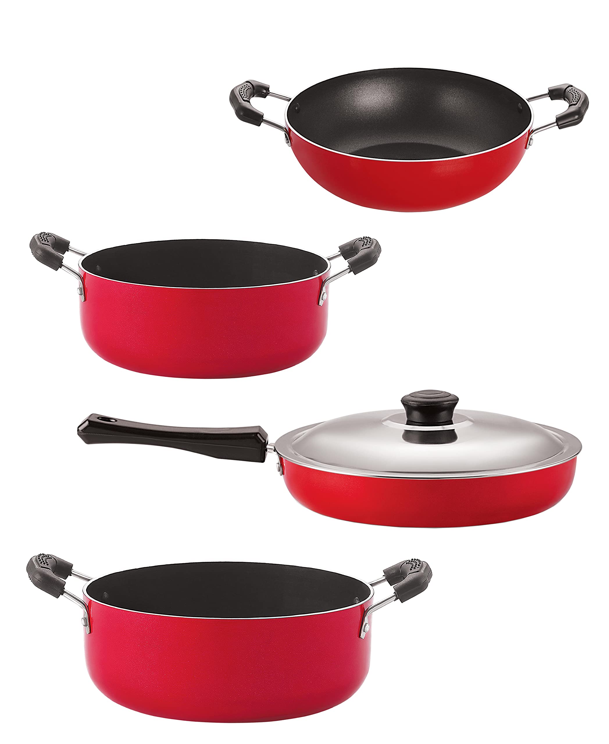 Nirlon Gas Compatible Non Stick Aluminium Cookware Set Of 4 Pieces (Fp10_Kd11_Cs26_Cs24)