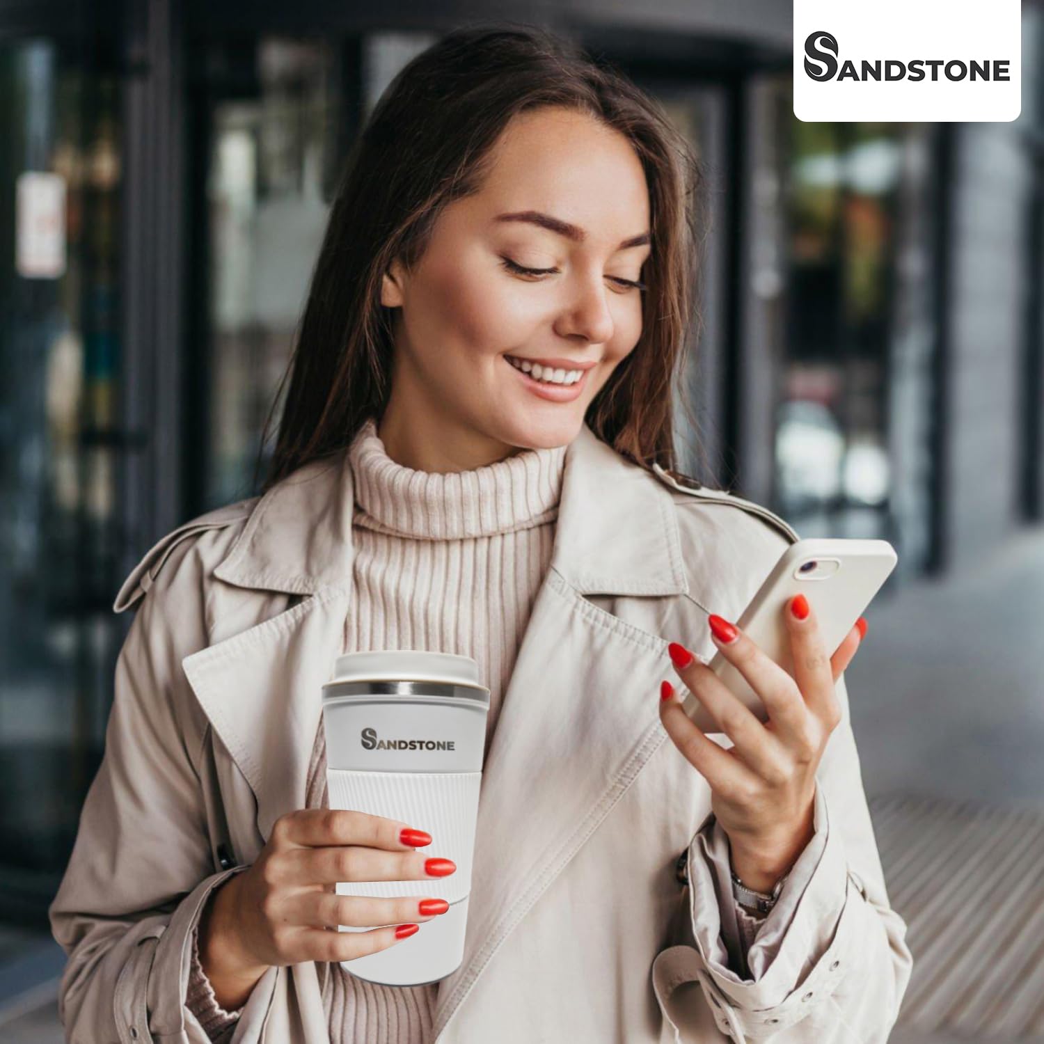 SANDSTONE Travel Vacuum Mug and Insulated Coffee Mug 500ml - Keeps Beverages Hot and Cold for 8 Hours - Stores All Kinds of Beve