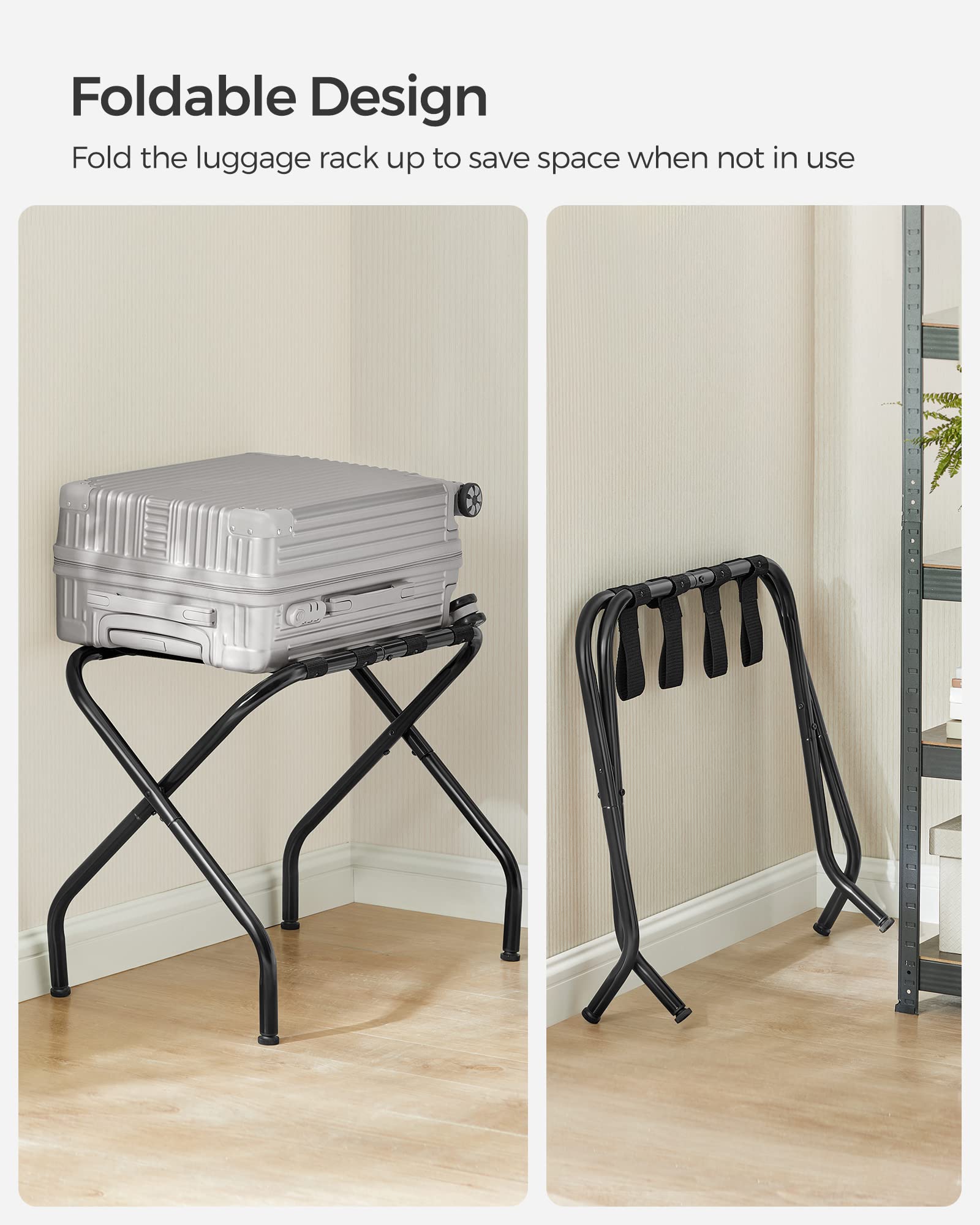 Songmics Luggage Rack For Guest Room, Set Of 2 Suitcase Stands, Foldable Steel Frame, For Hotel, Bedroom, Holds Up To 110 Lb, 27