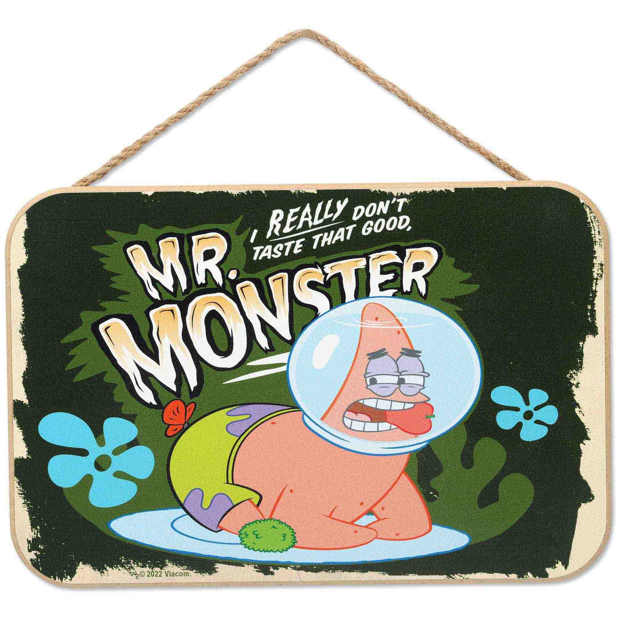 Nickelodeon SpongeBob SquarePants Patrick Star Mr. Monster Hanging Wood Wall Decor - Funny SpongeBob Sign for Home Decorating