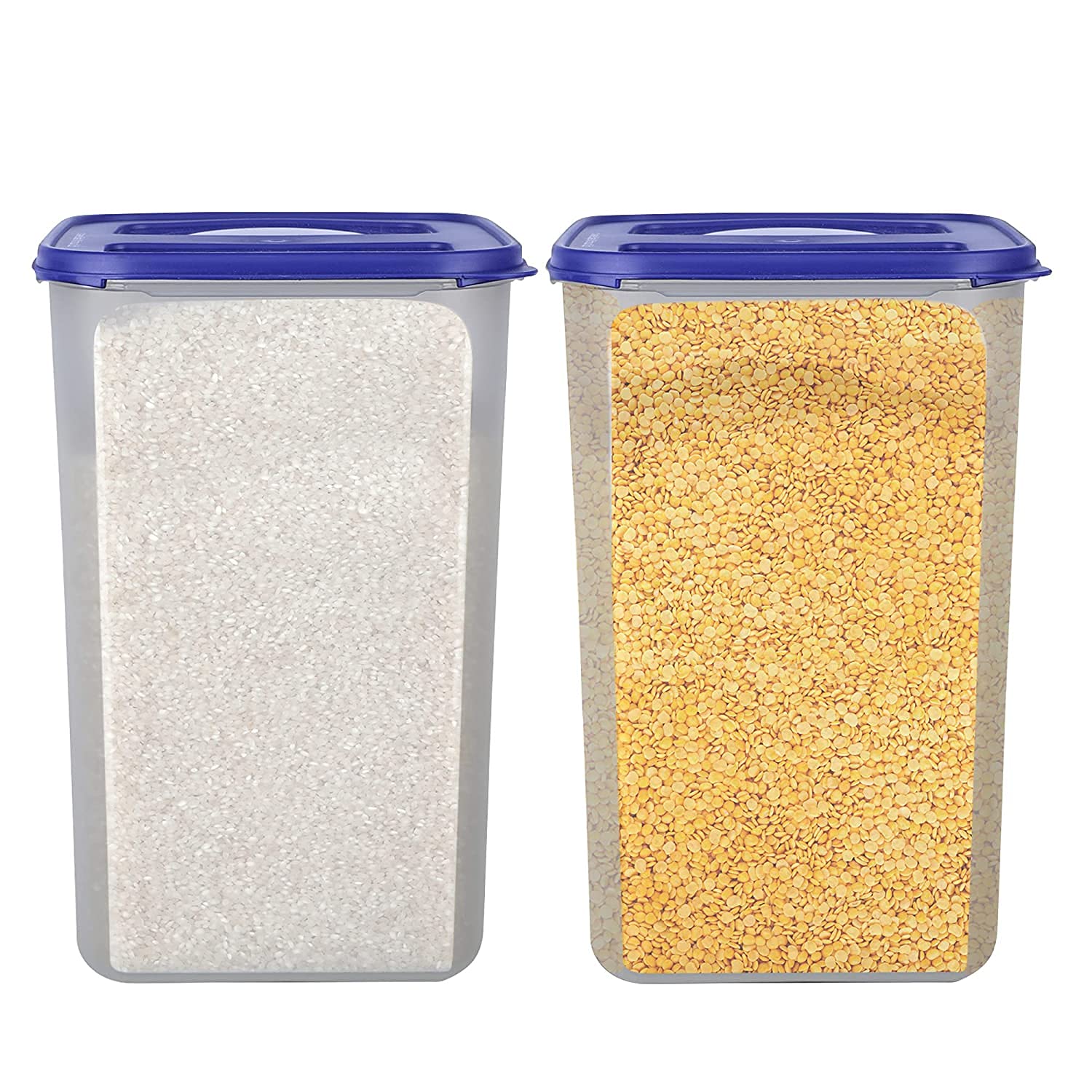 Simparte 7.5L Square Plastic Container With Blue Lid Set Of 2 BpaFree Airtight Modular Stackable Food Storage Box For Kitchen P
