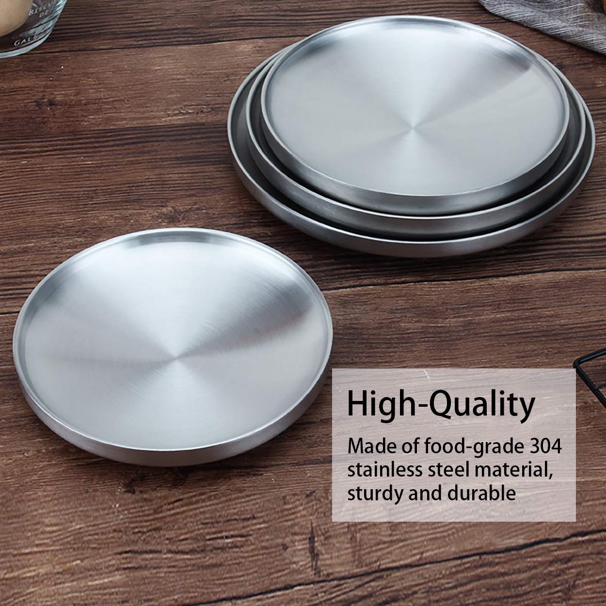Sumerflos 304 Stainless Steel Dessert Appetizer Plates, 6.7'' Double-Layer Round Lunch Plates, Small Serving Camping Salad Plate