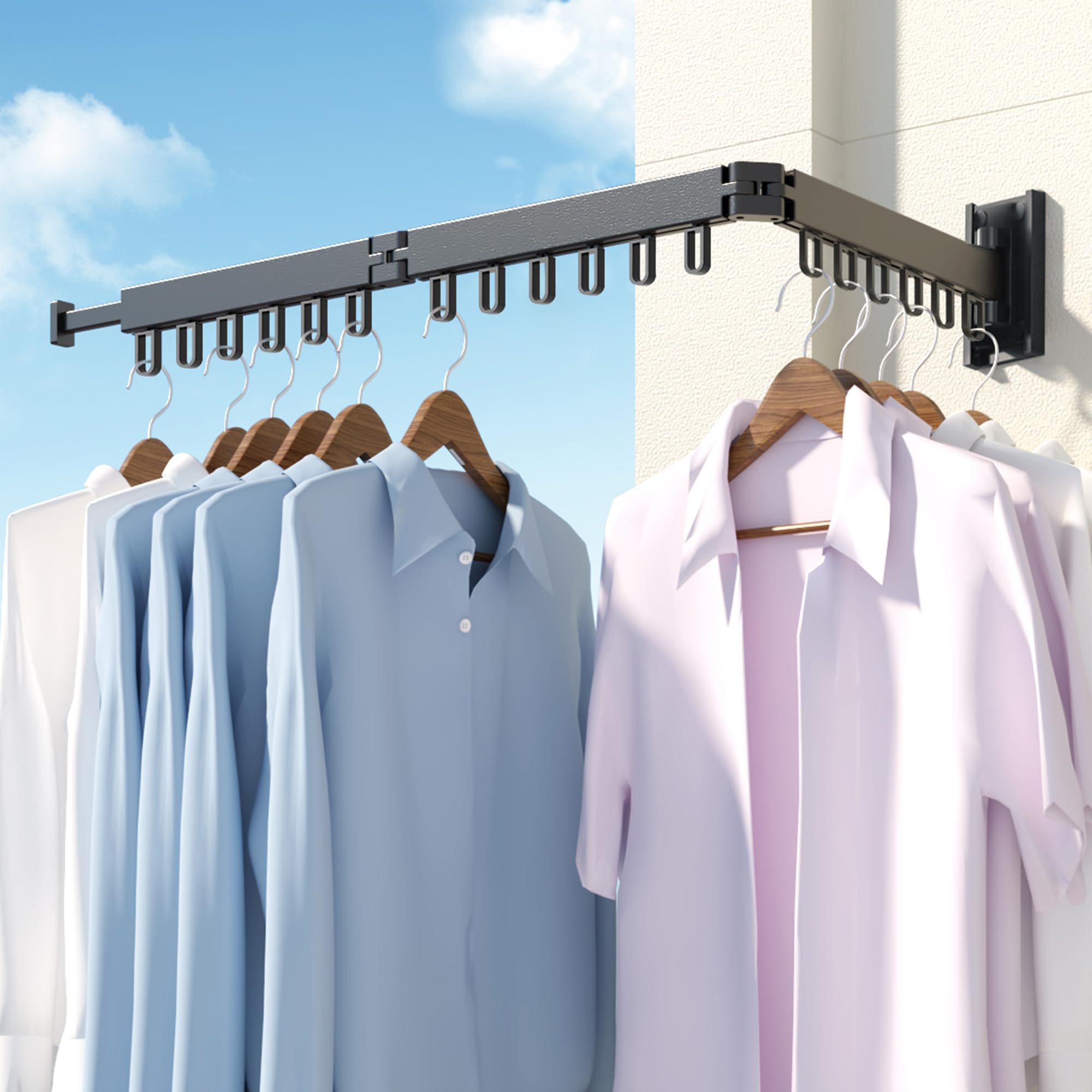 HEILAIYI Clothes Drying Rack Laundry Drying Rack Wall Mounted Clothes Rack Laundry Rack Wall Mount Folding Retractable Collapsible Drying Rack Clothing (Three-Poles Loop Shape Hooks)