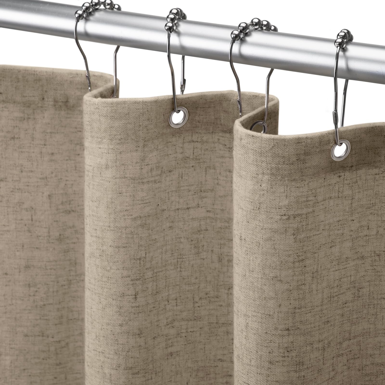 Xoguibo Linen Shower Curtain Flax Khaki, Fabric Boho Farmhouse Shower Curtains For Bathroom Cotton Natural Cloth Liner Set 72 W 