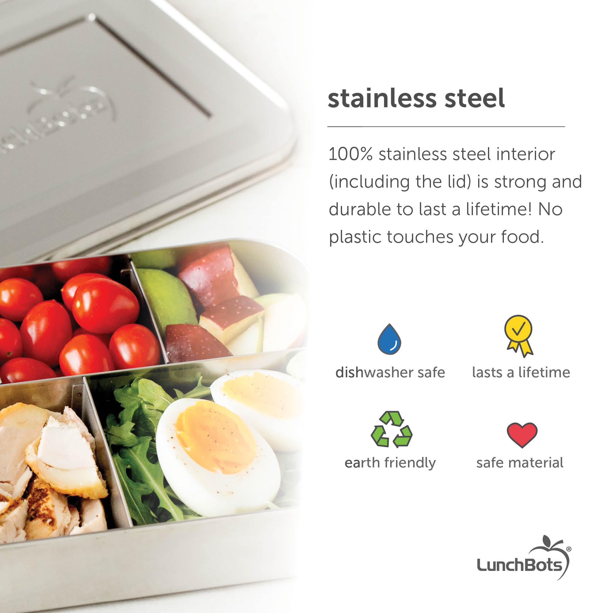 Lunchbots Medium Duo Snack Container - Divided Stainless Steel Food Container - Two Sections For Half Sandwich And A Side - Eco-