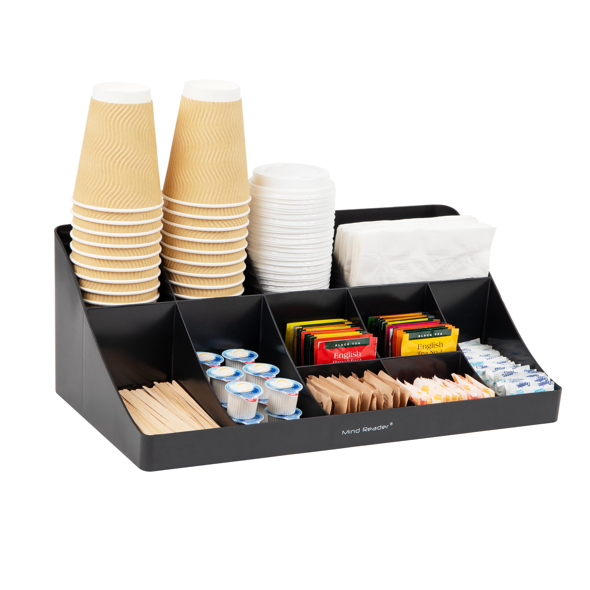 Mind Reader Cup And Condiment Station, Countertop Organizer Coffee Bar, Kitchen, Stirrers, 17.875'' L X 9.5'' W X 6.625'' H, 11