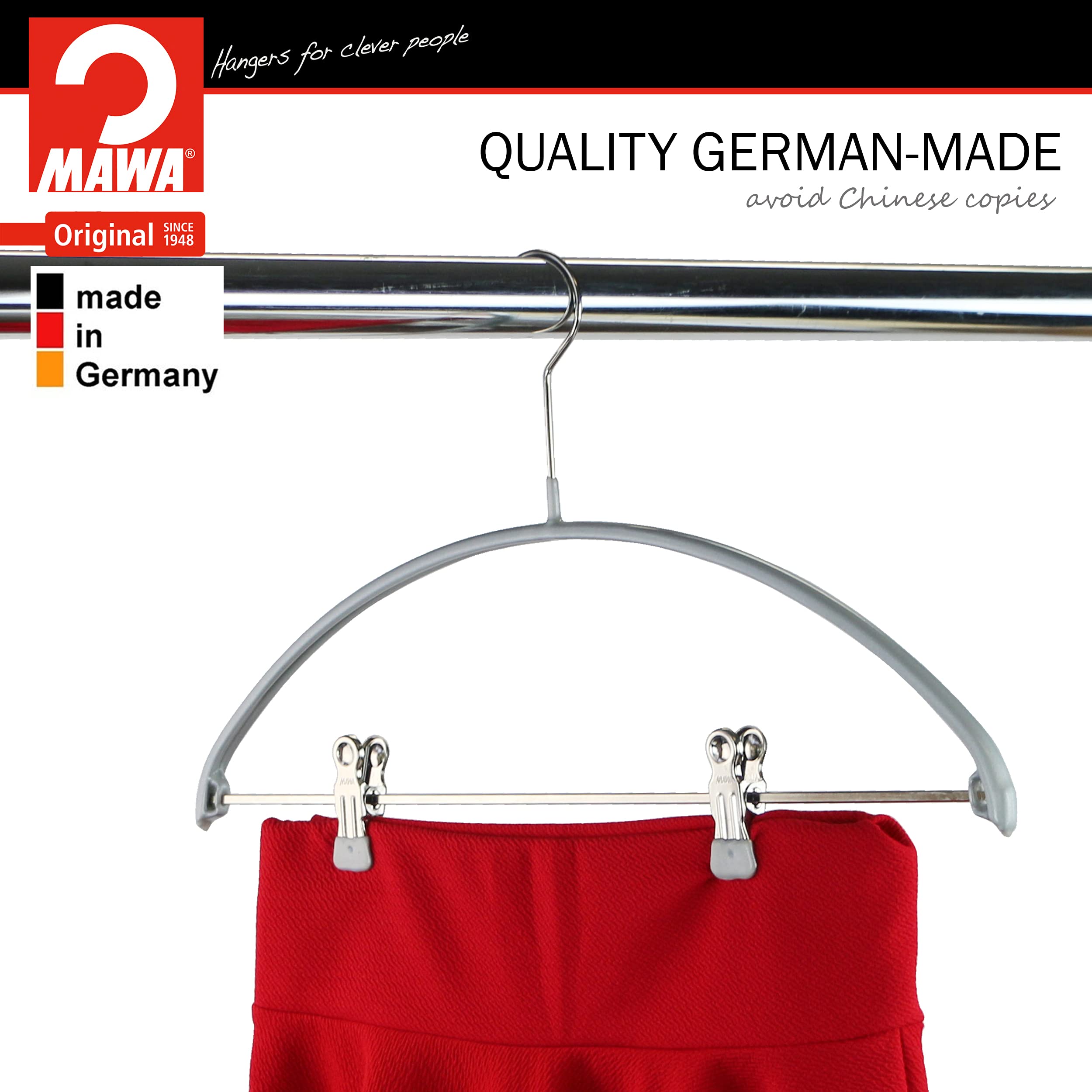 Mawa by Reston Lloyd European Non-Slip Metal Clothing Hanger  Smooth Shoulder Support & Adjustable Pant Clips  Set of 70  Silver