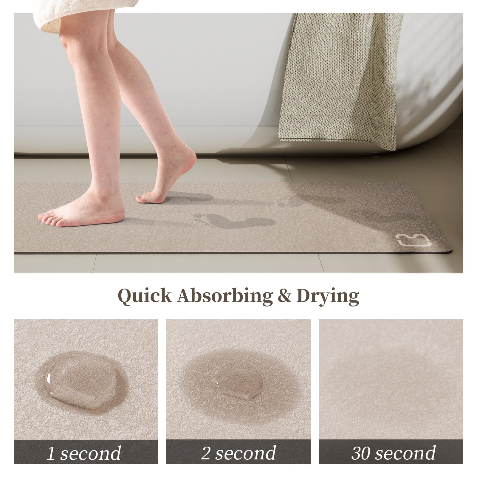 Ruerya Taupe Diatomaceous Earth Bath Mat 17'' X 59'' Extra Long Bathtub Mat Super Absorbent Non-Slip Shower Mat Bath Stone Fast