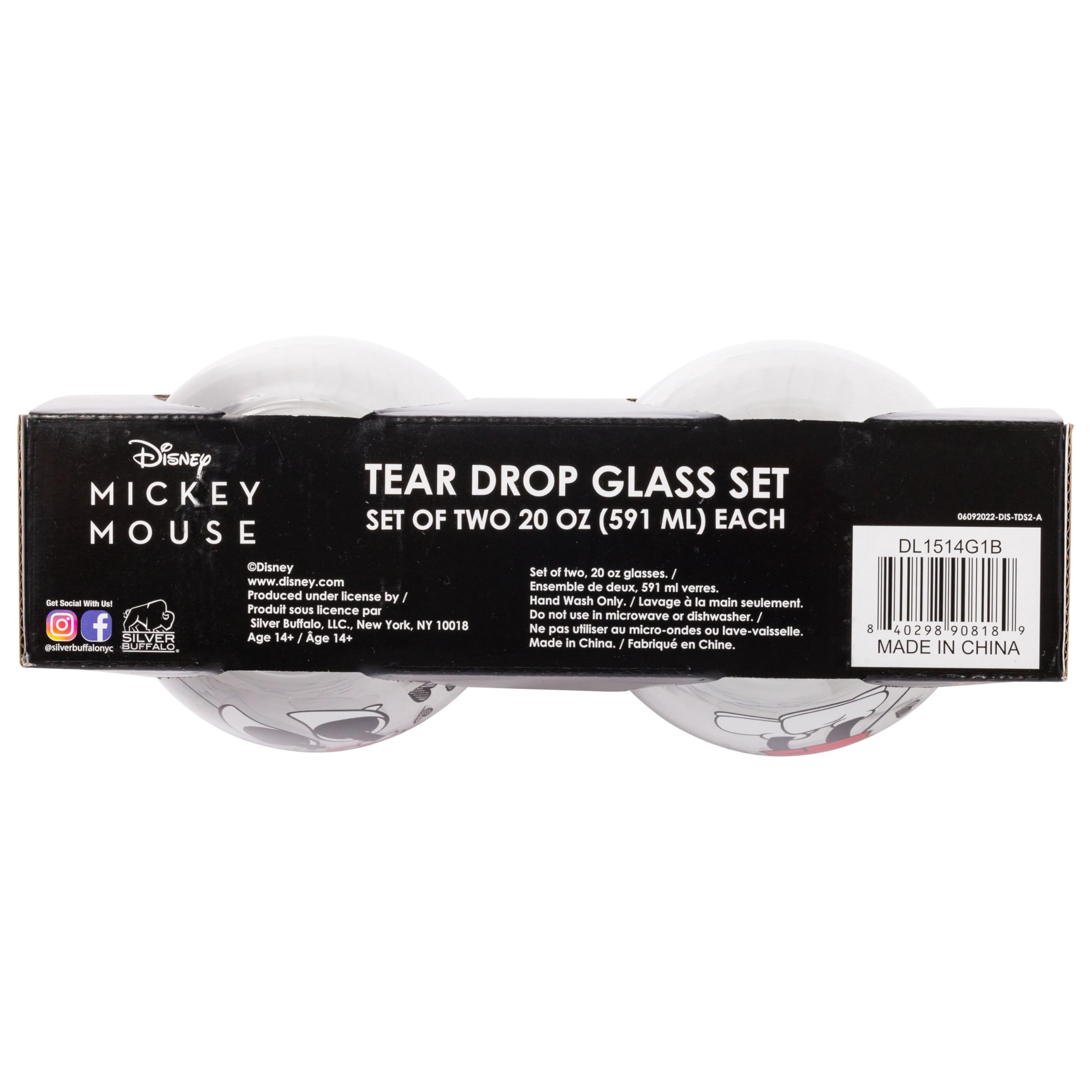 Silver Buffalo Disney Mickey And Minnie Love Halftone Hearts Boxed 2Pc Stemless Glass Set, 20 Ounces