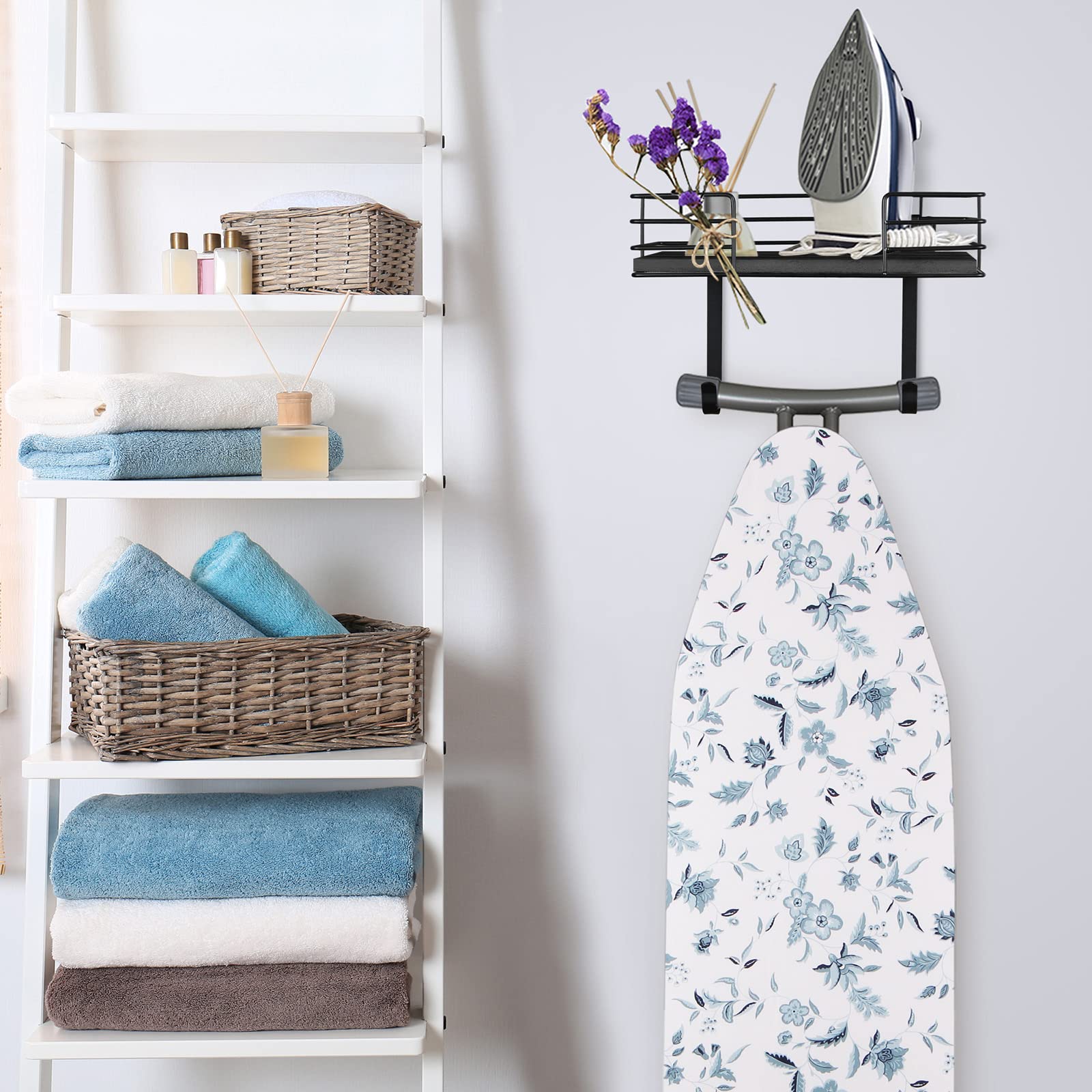 Thygiftree Ironing Board Hanger Wall Mount, Ironing Board Holder With Shelf,Laundry Room Iron And Ironing Board Holder, Laundry