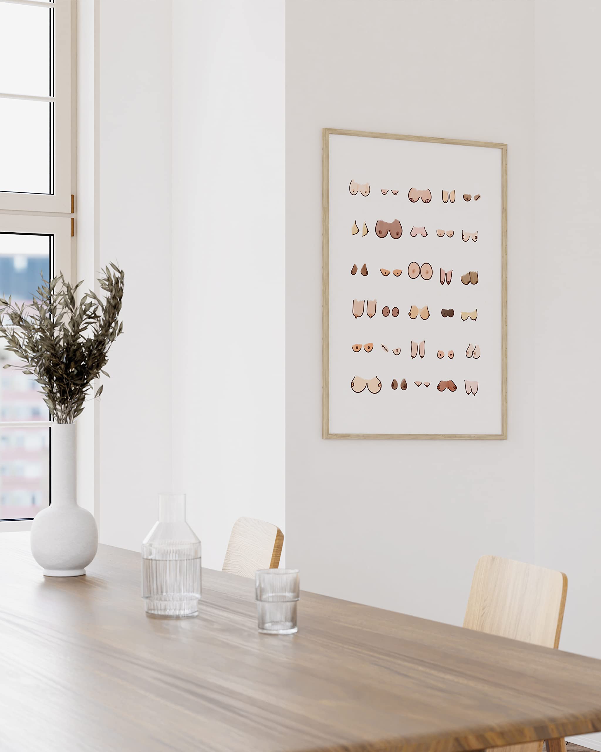 HAUS AND HUES Funny Bathroom Wall Art - Unframed Boobs Poster, 24x36 Inches