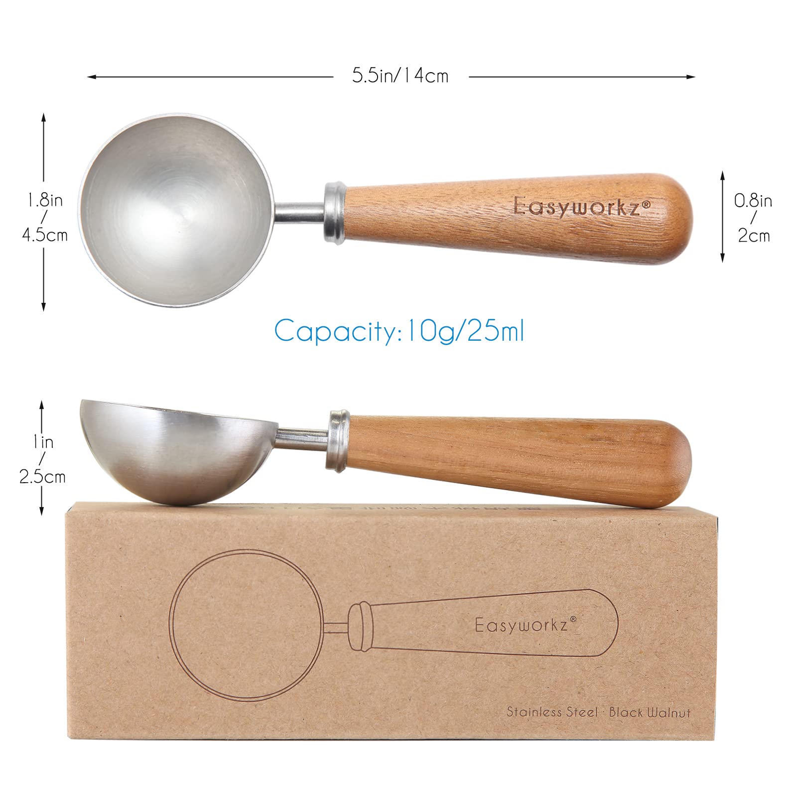 Easyworkz Retro Stainless Steel Coffee Spoon With Black Walnut Handle,10G - Measuring Spoon