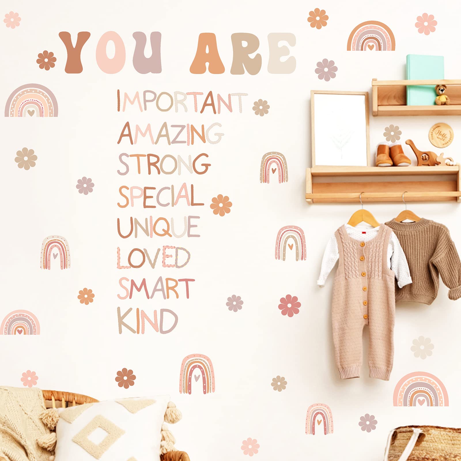 Inspirational Quote Wall Decals Flower Rainbow Wall Sticker For Kids Girls Bedroom Peel And Stick Positive Saying Wall Decals Mo