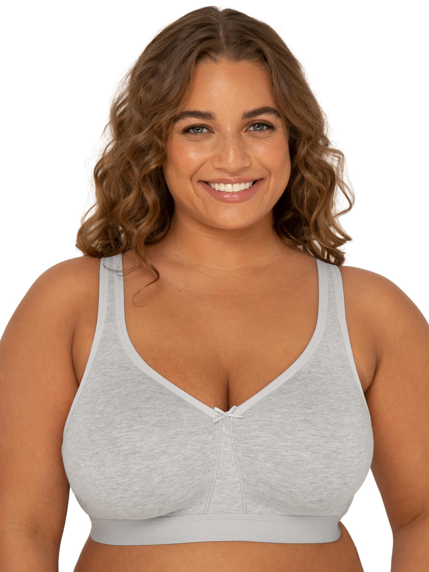 Fruit of the Loom Women's Plus-Size Wireless Cotton Bra 42DDD, Heather Grey, Model FT811