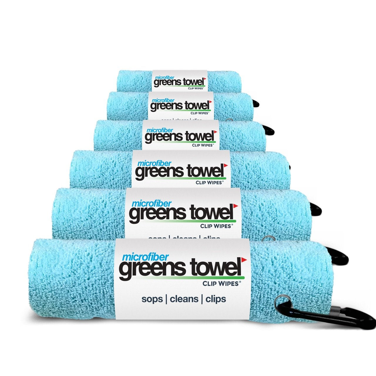 Greens Towel 6 Pack Caribbean Golf Towels With Clip For Golf Bags, Plush Microfiber Nap Fabric, 16X16, The Original Value Pack (