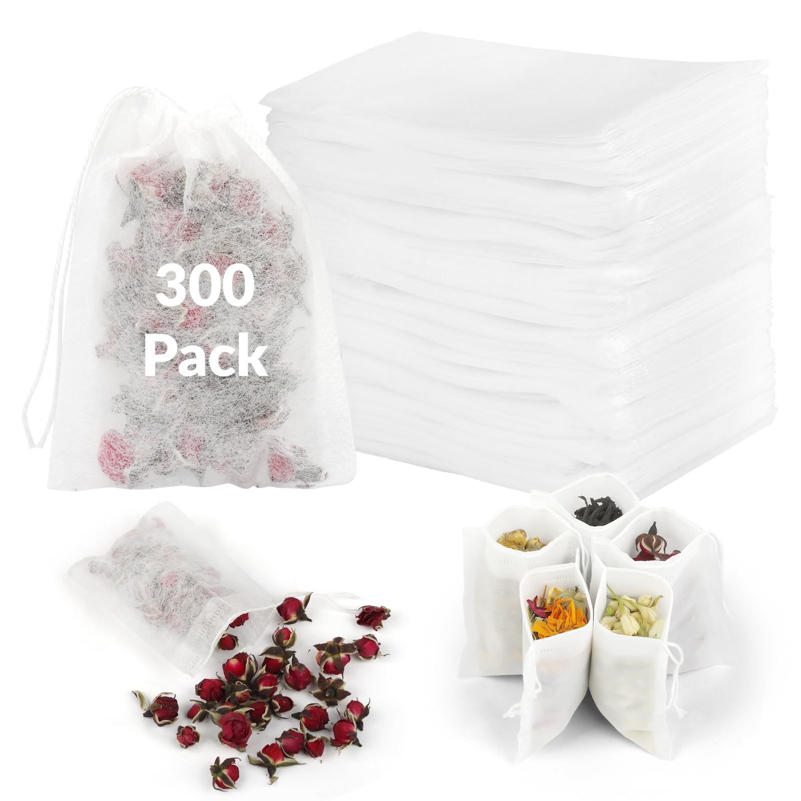 300 Pcs Disposable Empty Tea Bags For Loose Leaf Tea, Natural Corn Fiber