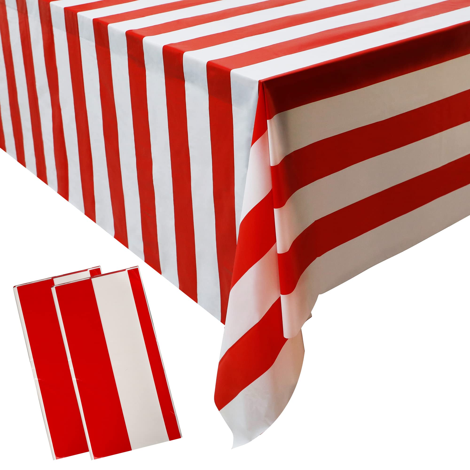Peony Man 2 Pieces Red And White Striped Tablecloth Plastic Stripe Table Cover Carnival Circus Tablecloths Waterproof Rectangle