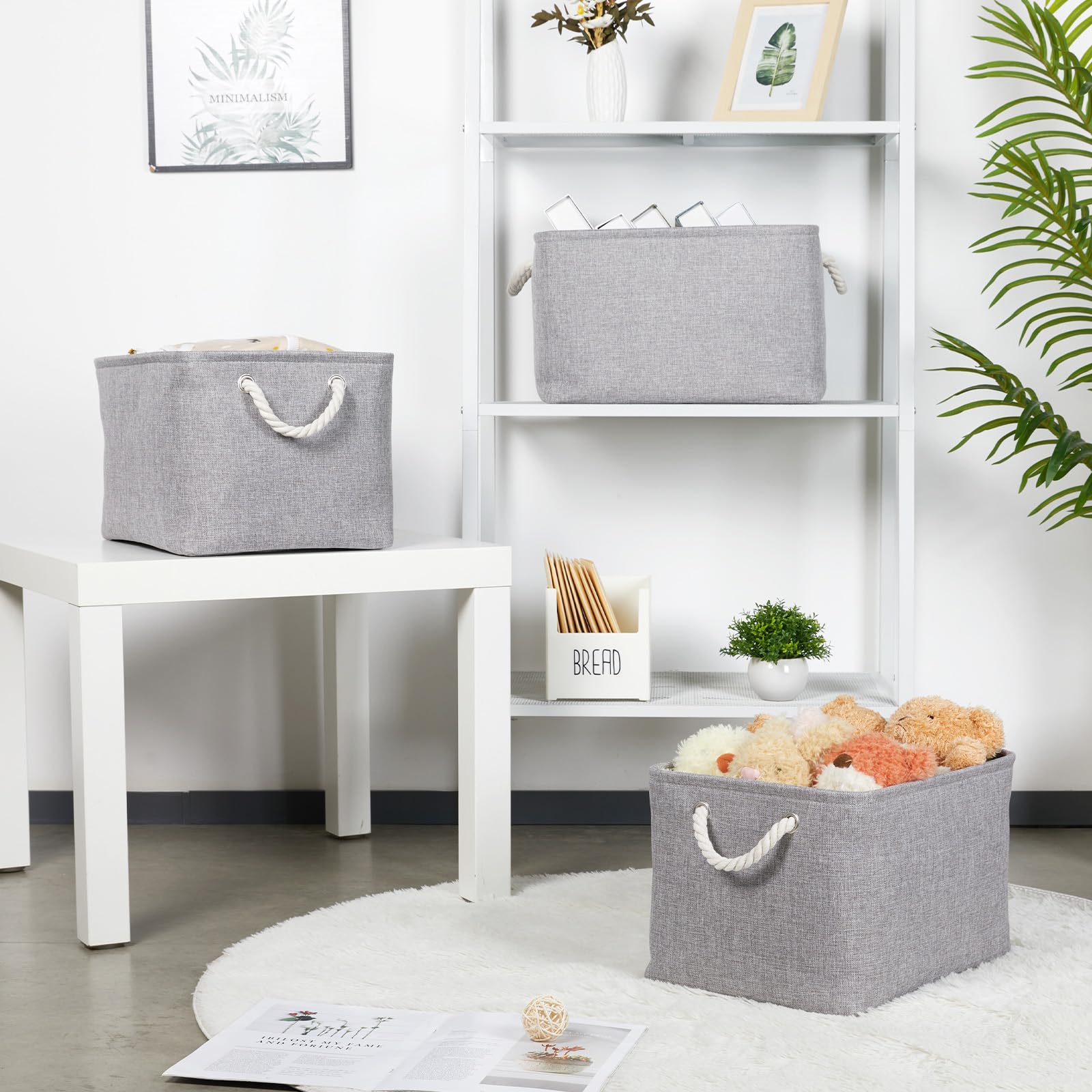 Bidtakay Storage Baskets Gray 3 Pack Shelf Baskets Collapsible Storage Bins For Clothes 15X11X9.5Inch Decorative Baskets With Ha