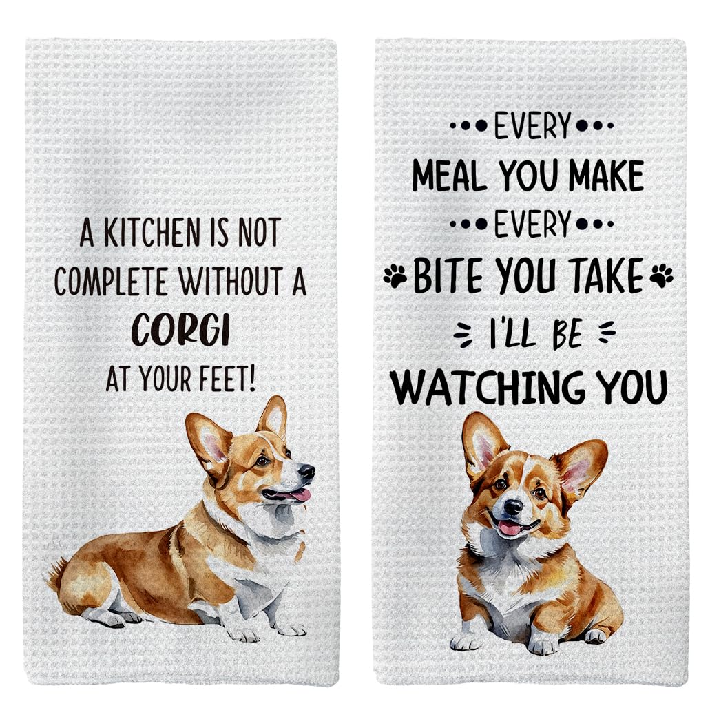 Tzhim Corgi Gifts Kitchen Towels Set Of 2, Corgi Gifts For Corgi Lovers Women, Corgi Dog Dishcloths Dish Towels Tea Towels For K