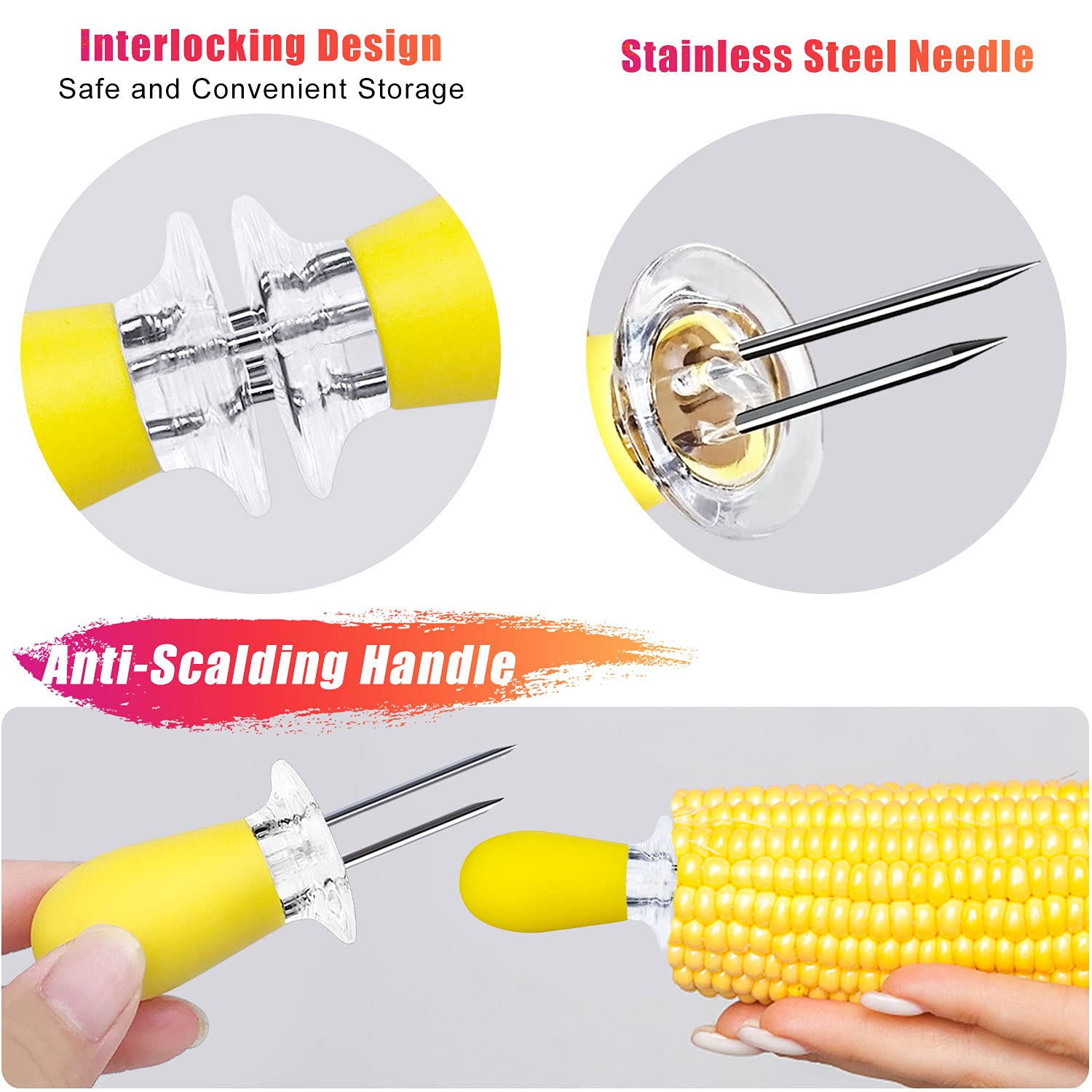 Aqringo 12 Pcs/6 Pairs Corn Holders, Stainless Steel Corn Cob Holders Corn On The Cob Skewers For Bbq Twin Pin Sweetcorn Holders
