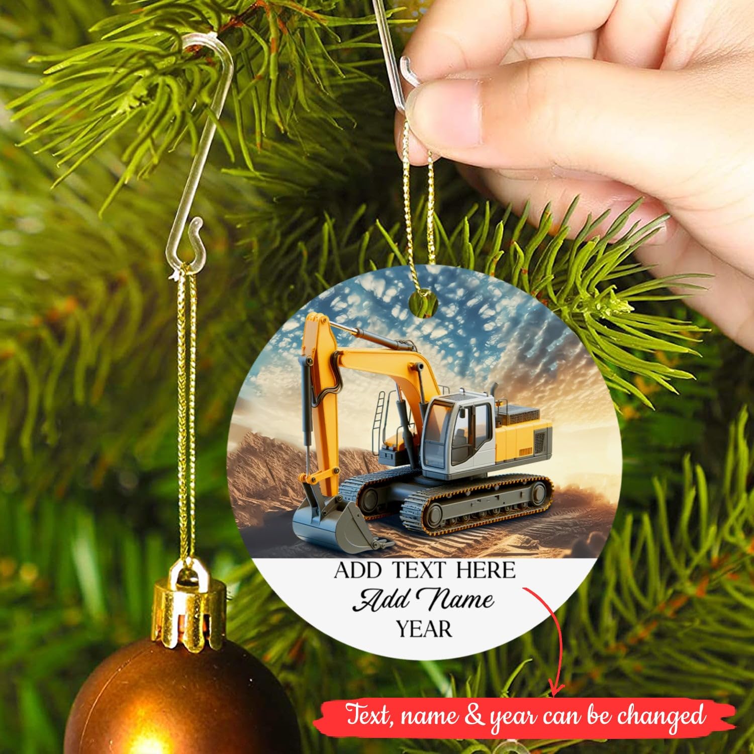 Excavator Ornament for Xmas, Personalized Excavator Truck Christmas 2025 Ornaments, Excavator Driver Gift for Construction Worke