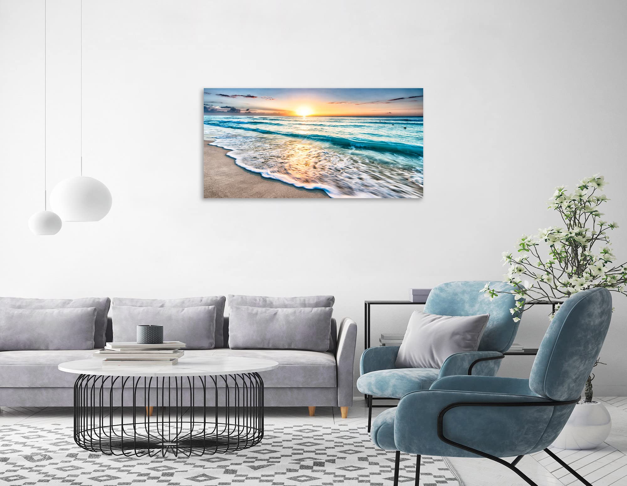 Tutubeer 1 Pcs Beach Wall Art Beach Wall Decor Blue Sea Sunset White Beach Ocean Wall Art Beach Pictures Wall Art Seascape Print