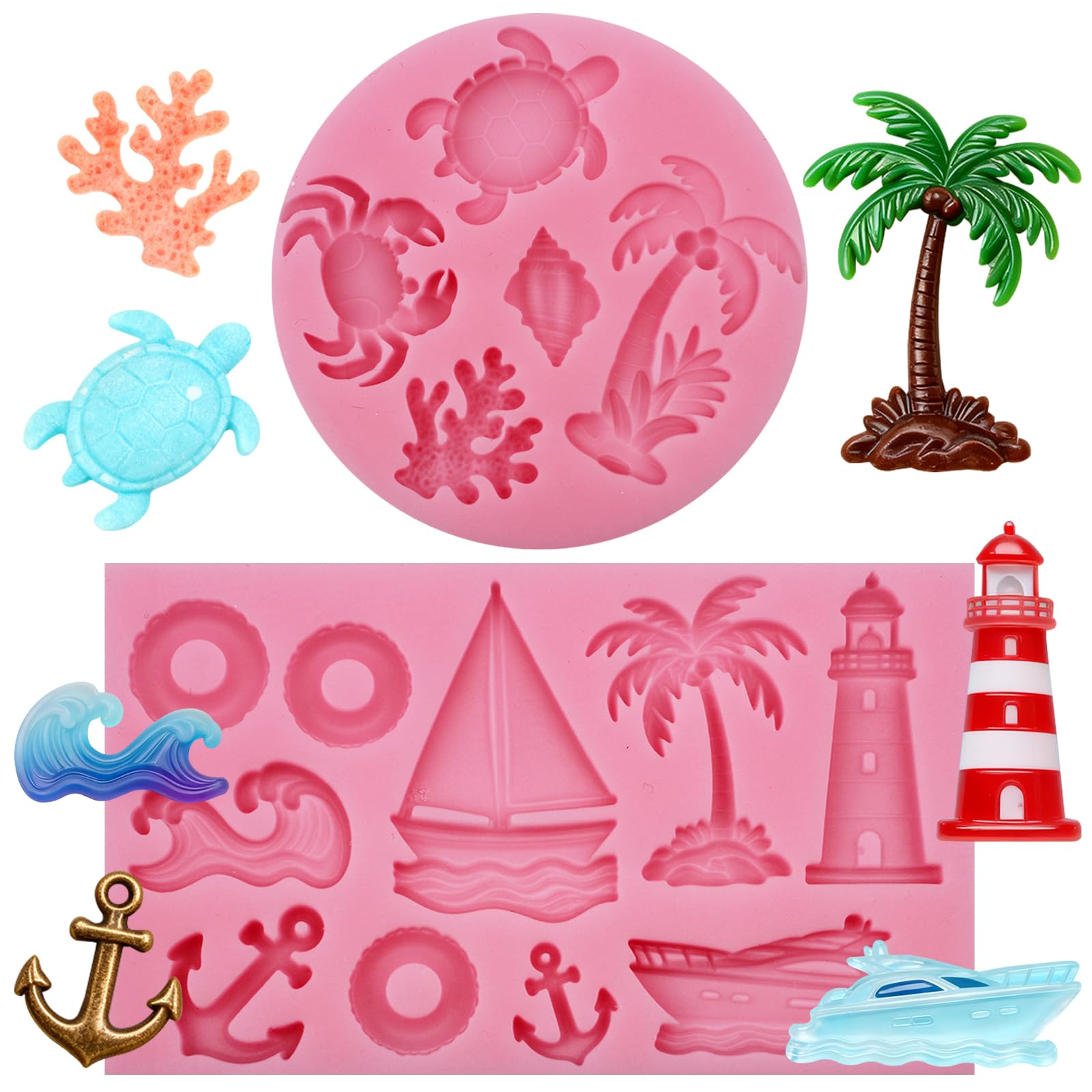 Silicone Ocean Beach Mold Anchor Fondant Molds Sailing Boat Chocolate Molds for Cake Decoration Cupcake Topper Candy Sugar Craft