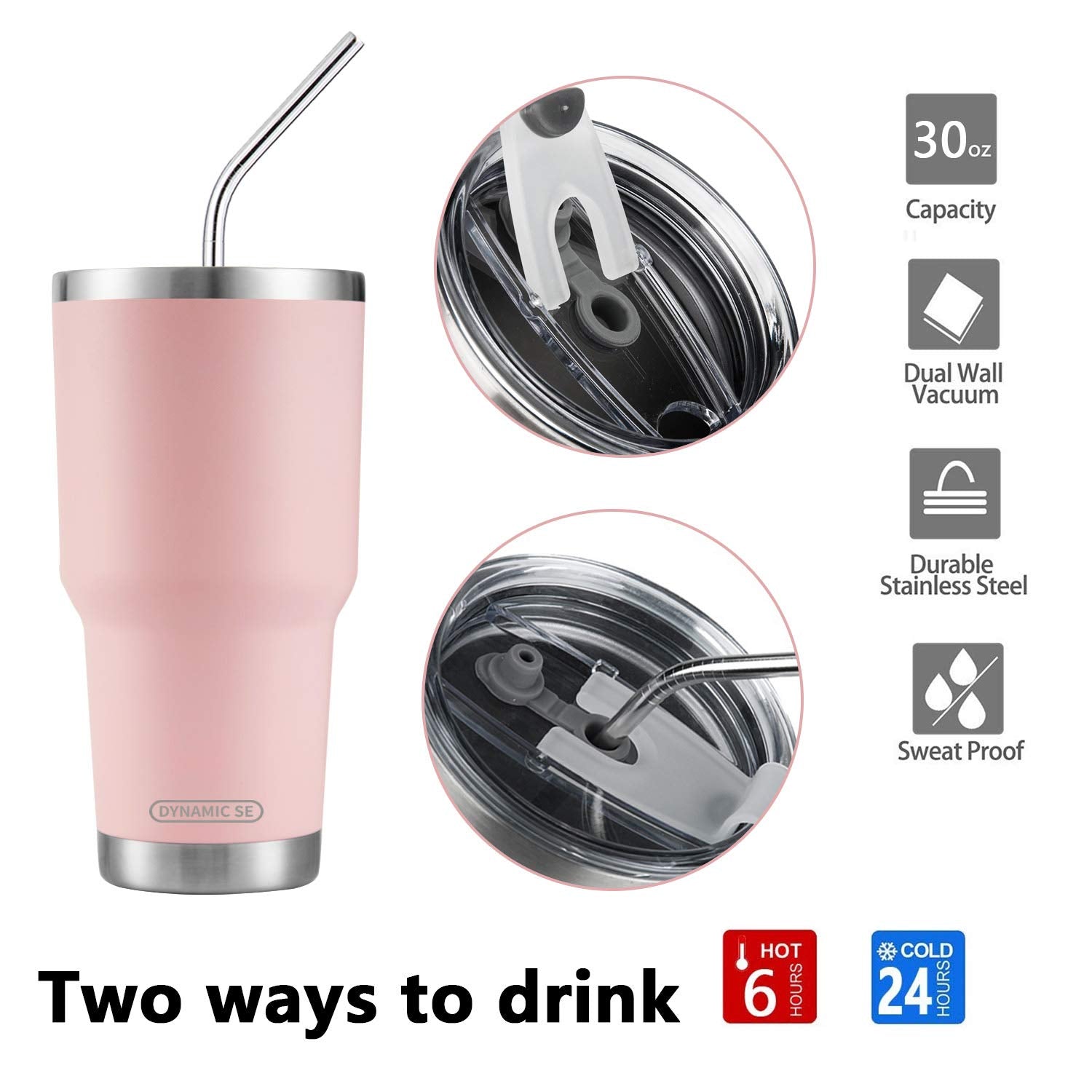 DS 30oz Sakura Pink Tumbler Stainless Steel Double Wall Vacuum Insulated Mug with Straw and Lid, Cleaning Brush for Cold and Hot