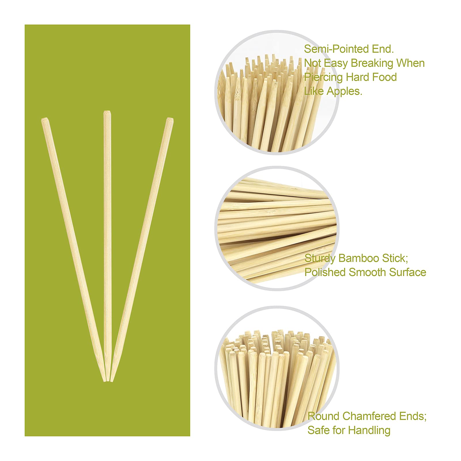 Minisland Premium 5.5 Inch Bamboo Skewers 5Mm Thick Short Semi-Point Caramel Candy Apple Corn Dog Sticks 100 Counts -Msl168